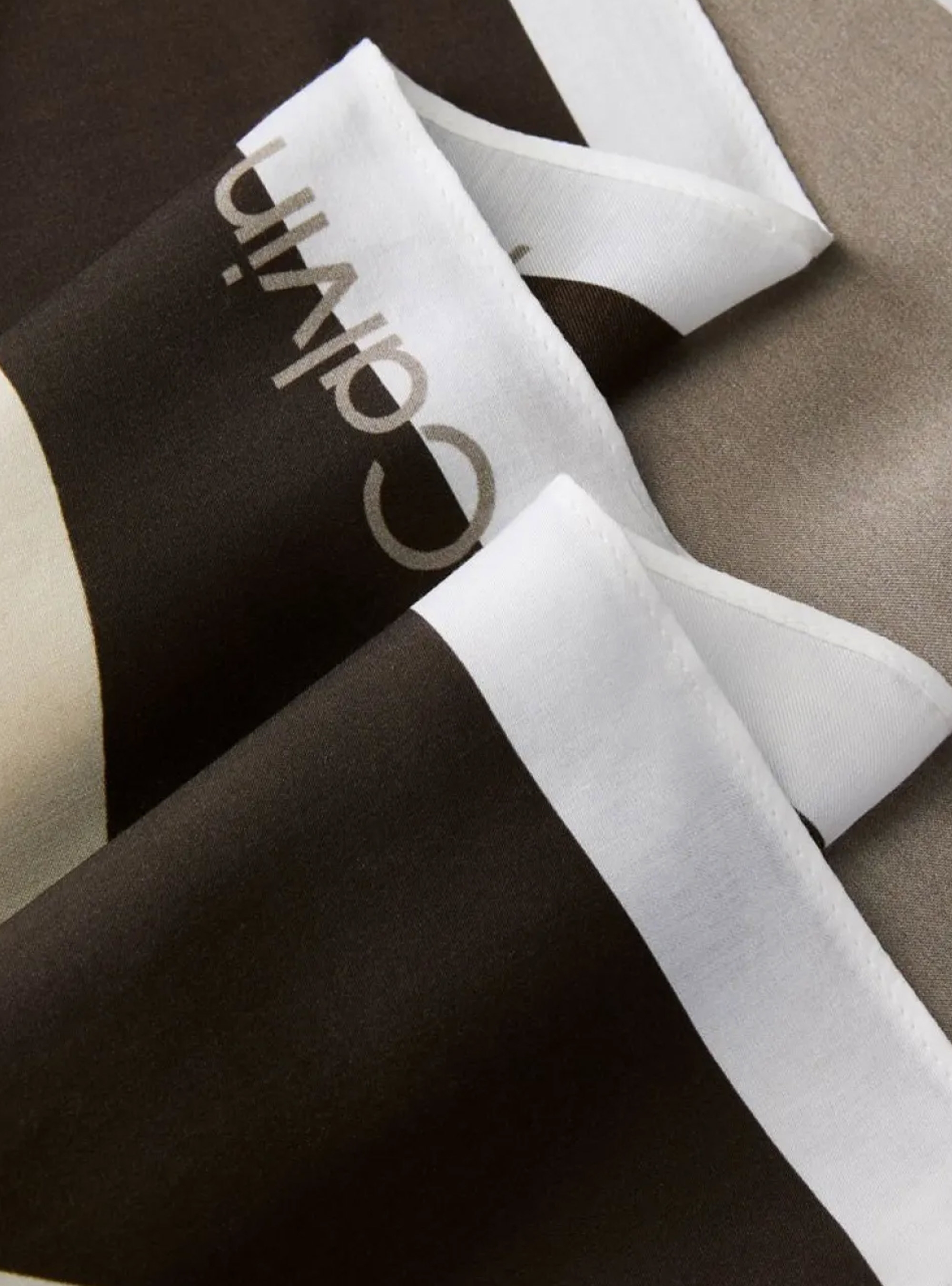 Calvin Klein Square Satin Colour Block Bandana Scarf - Taupe