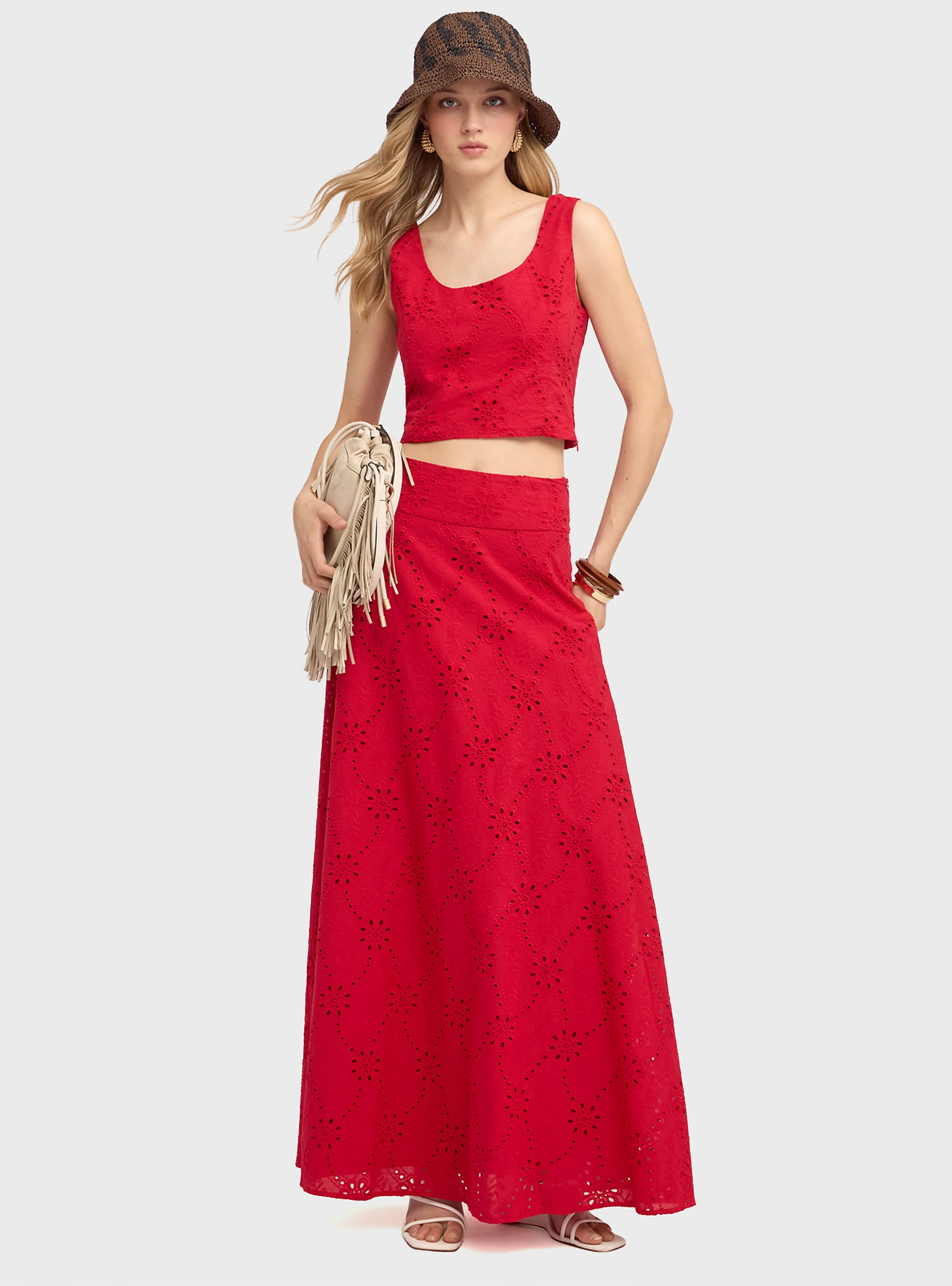 Motivi Long sangallo skirt - Red