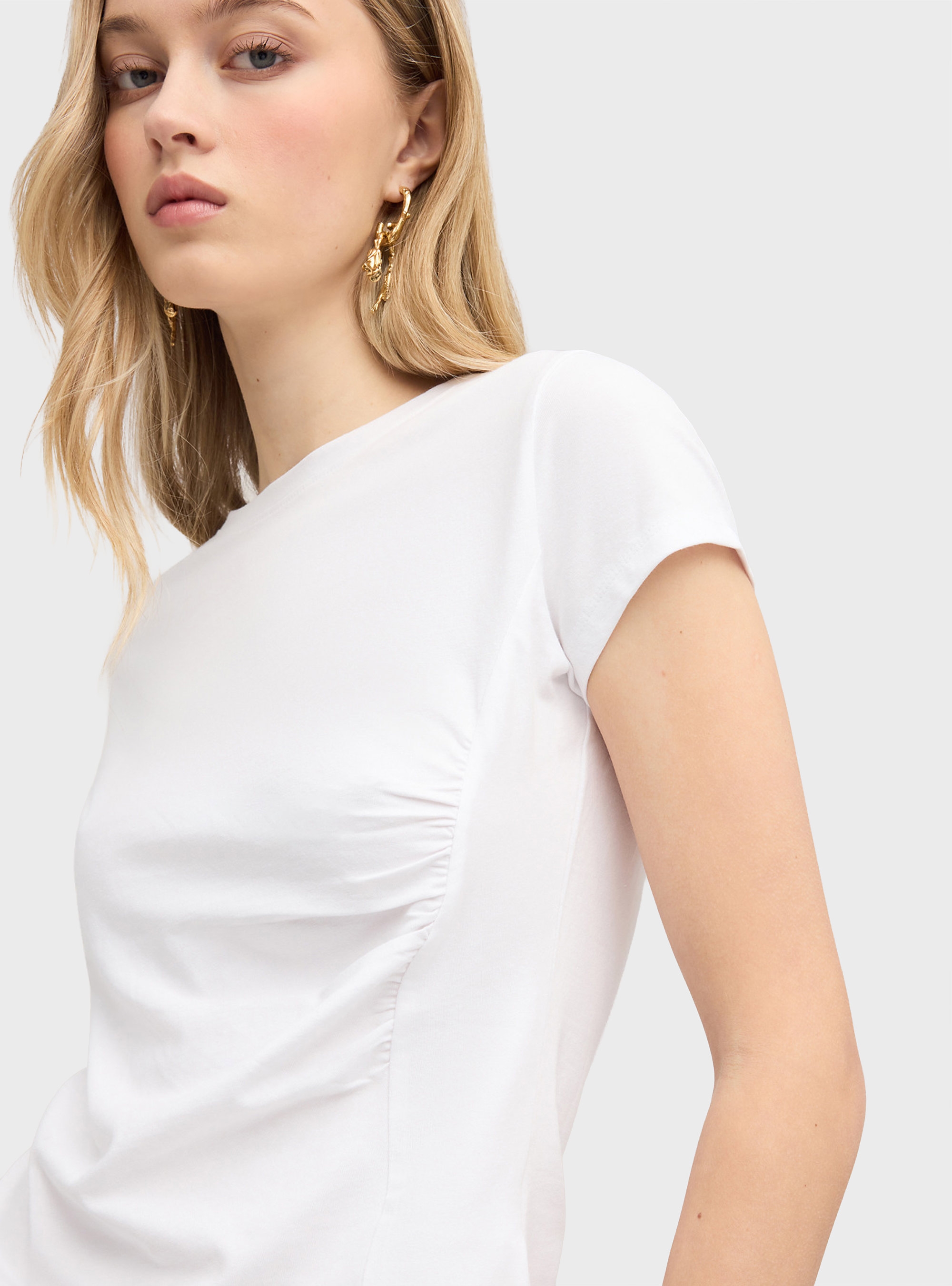 Motivi T-shirt with asymmetric side draping - White