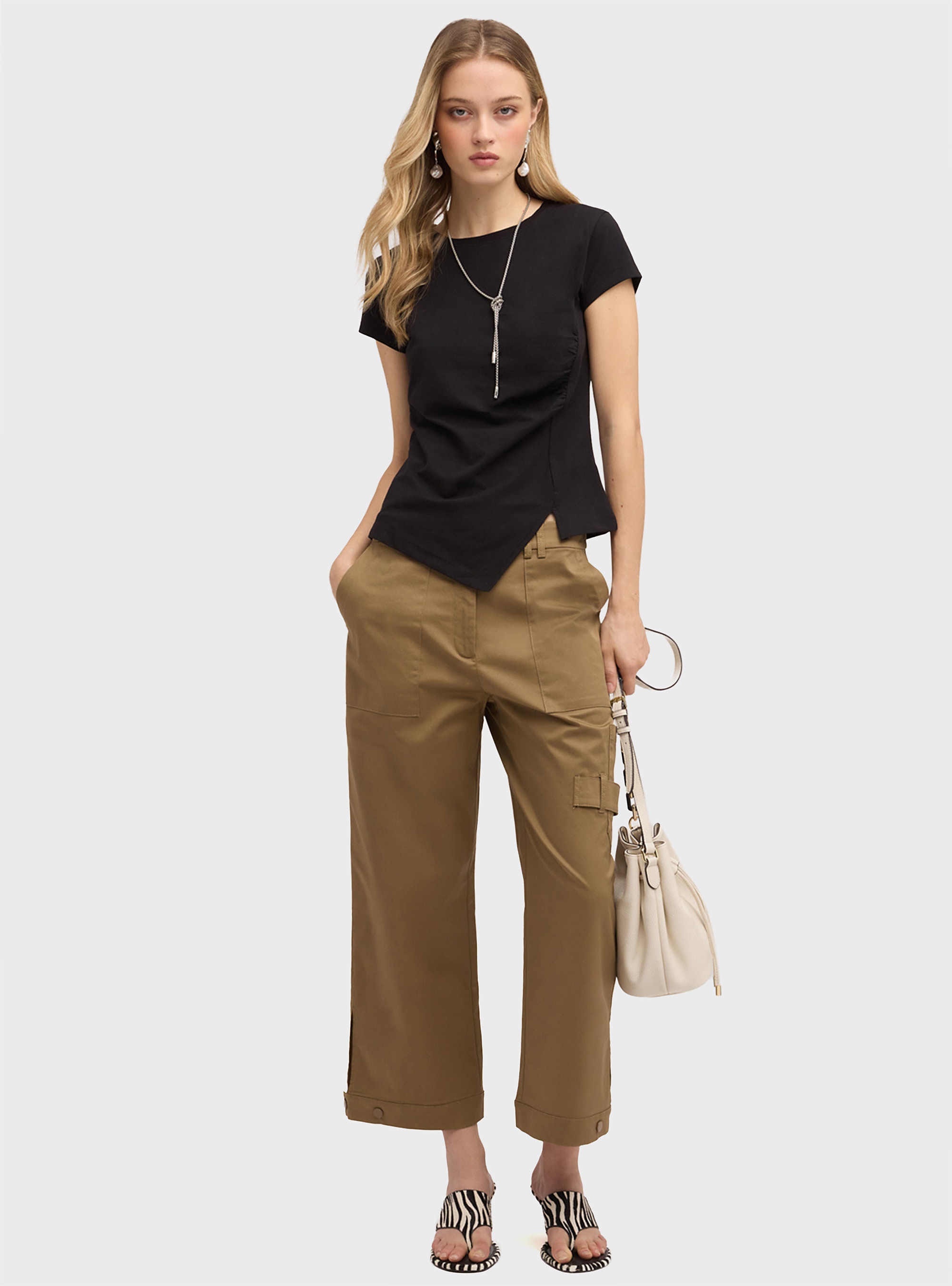 Motivi T-shirt with asymmetric side draping - Black