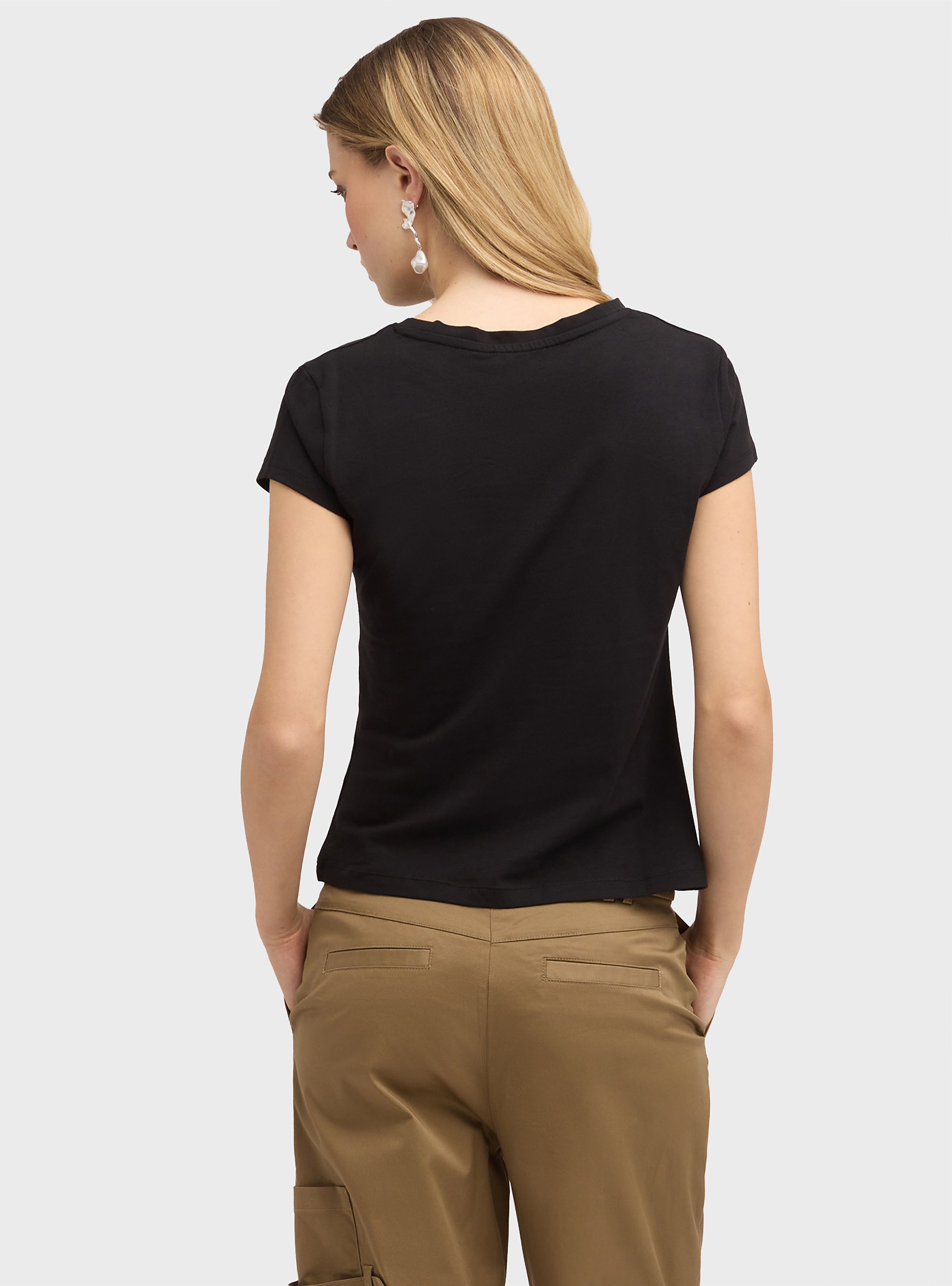 Motivi T-shirt with asymmetric side draping - Black