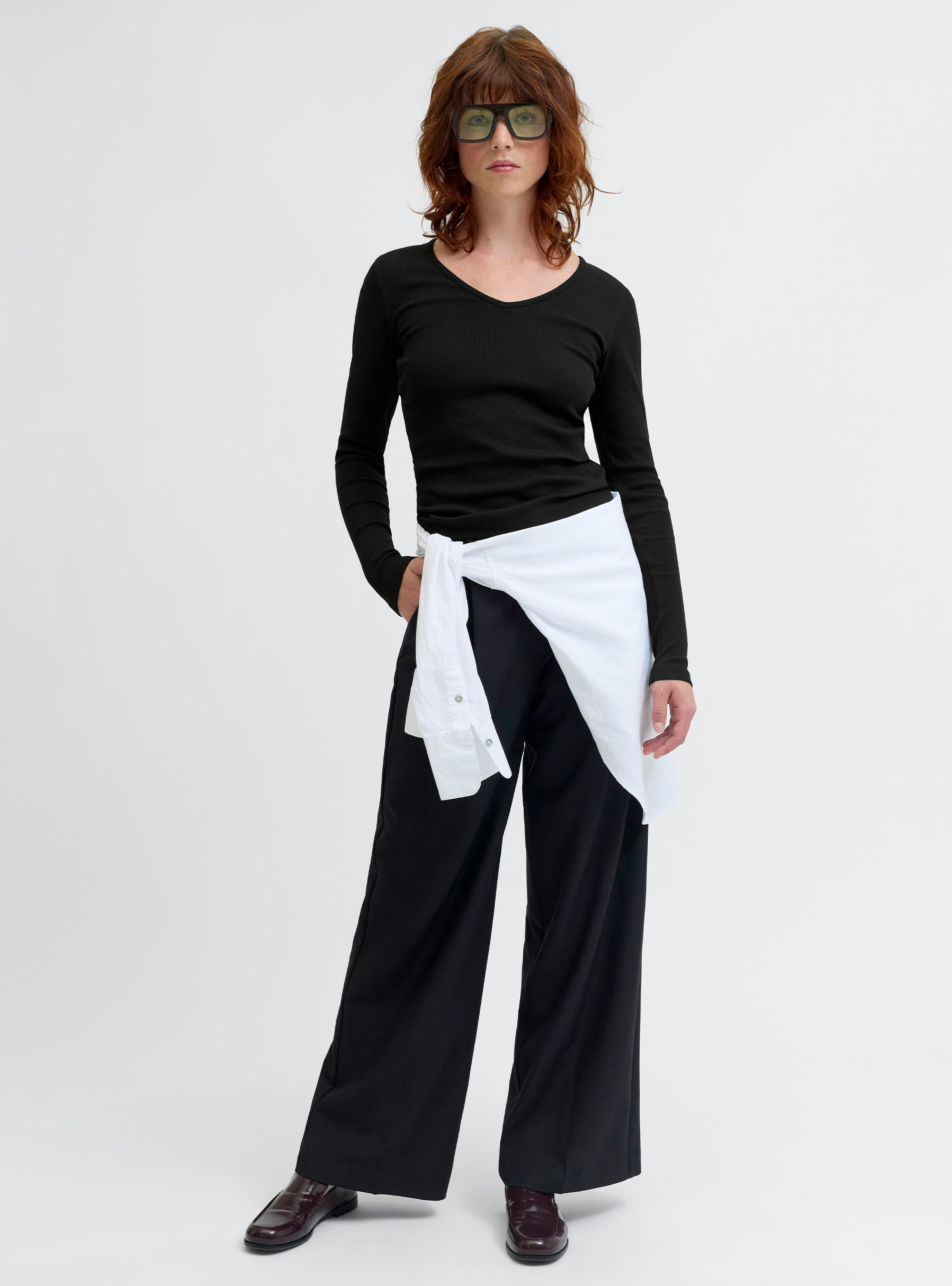 JJXX Freya Long Sleeve V-Neck Top - Black