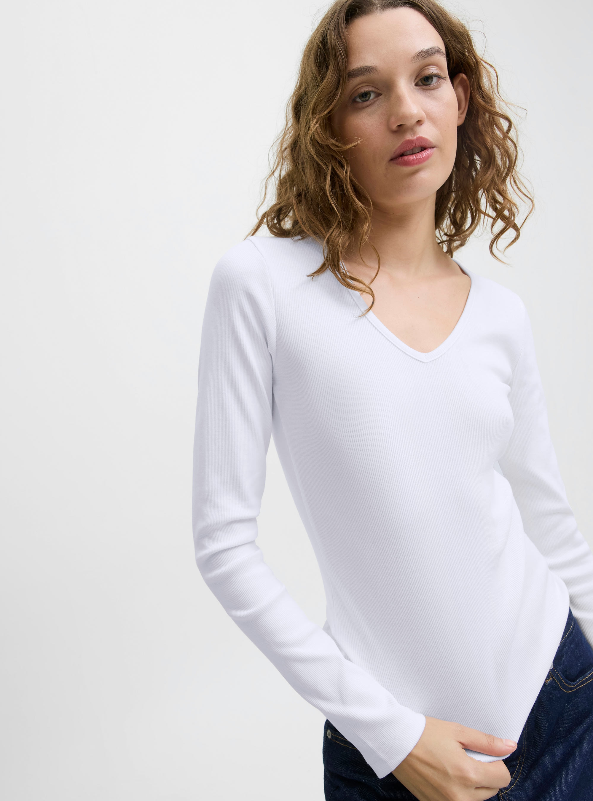 JJXX Freya Long Sleeve V-Neck Top - White