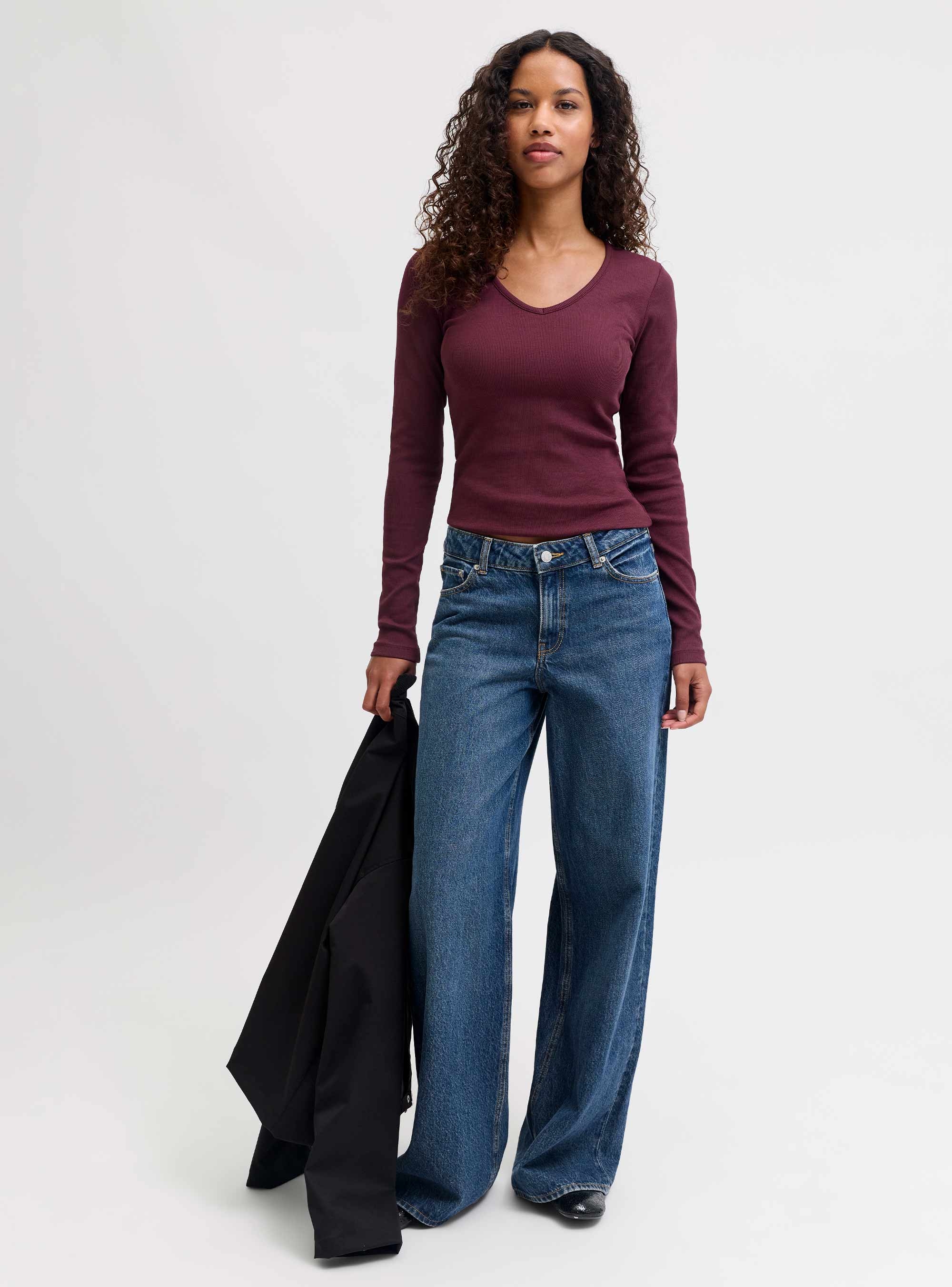 JJXX Freya Long Sleeve V-Neck Top - Bordeaux