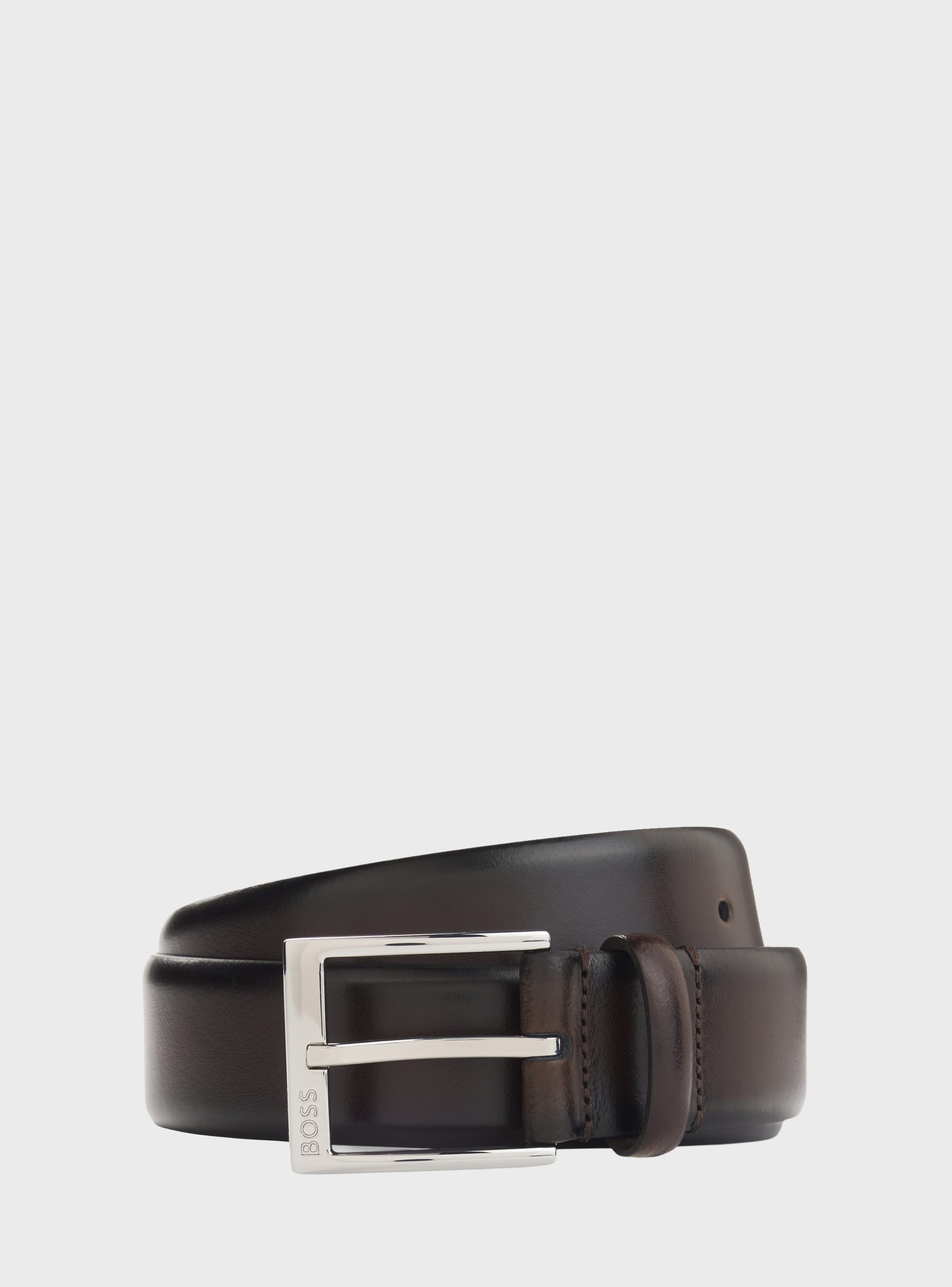 BOSS Italian-Made Belt With Branded Buckle Elloy-PC-An_Sz35 - Dark Brown