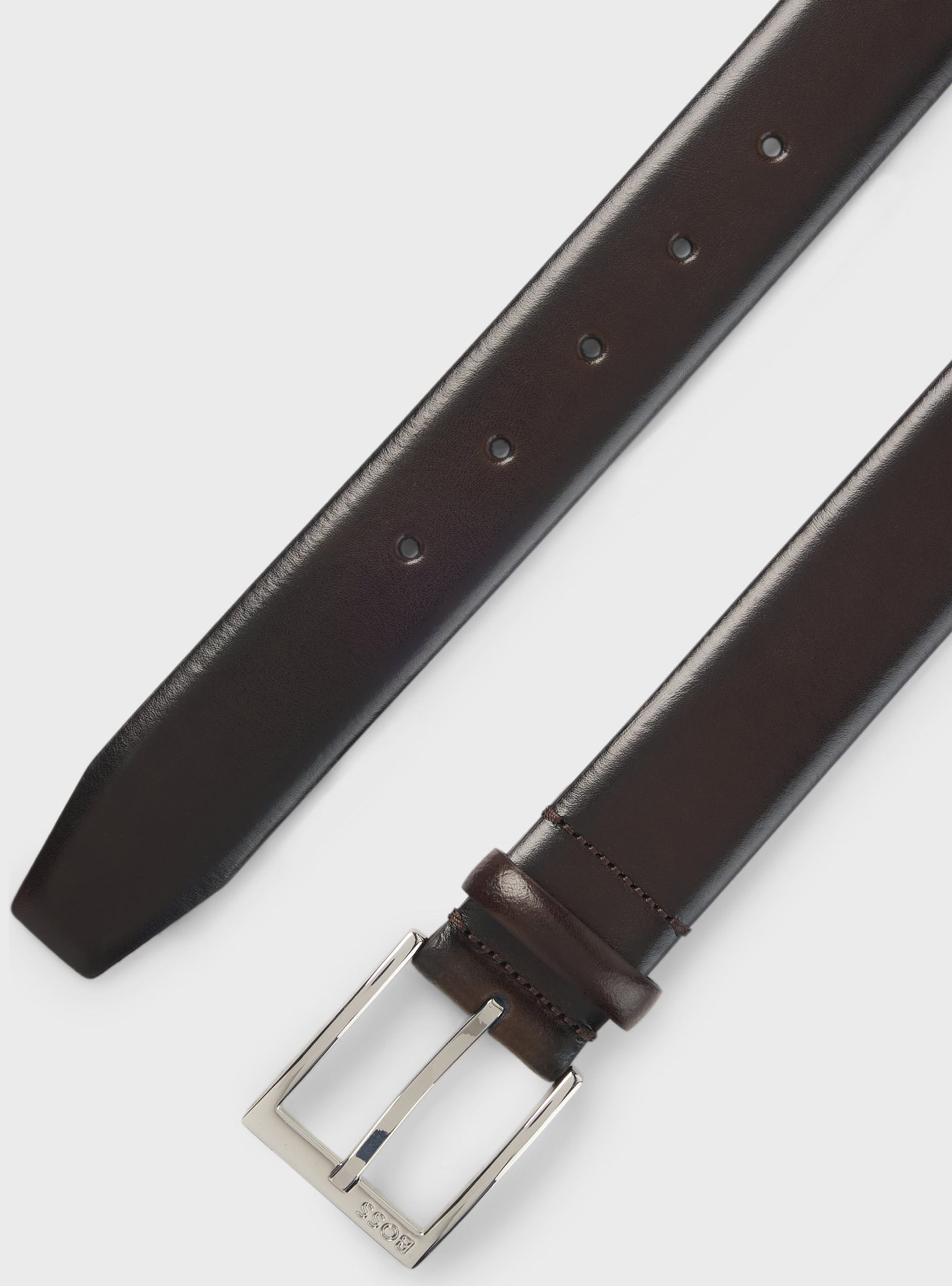 BOSS Italian-Made Belt With Branded Buckle Elloy-PC-An_Sz35 - Dark Brown