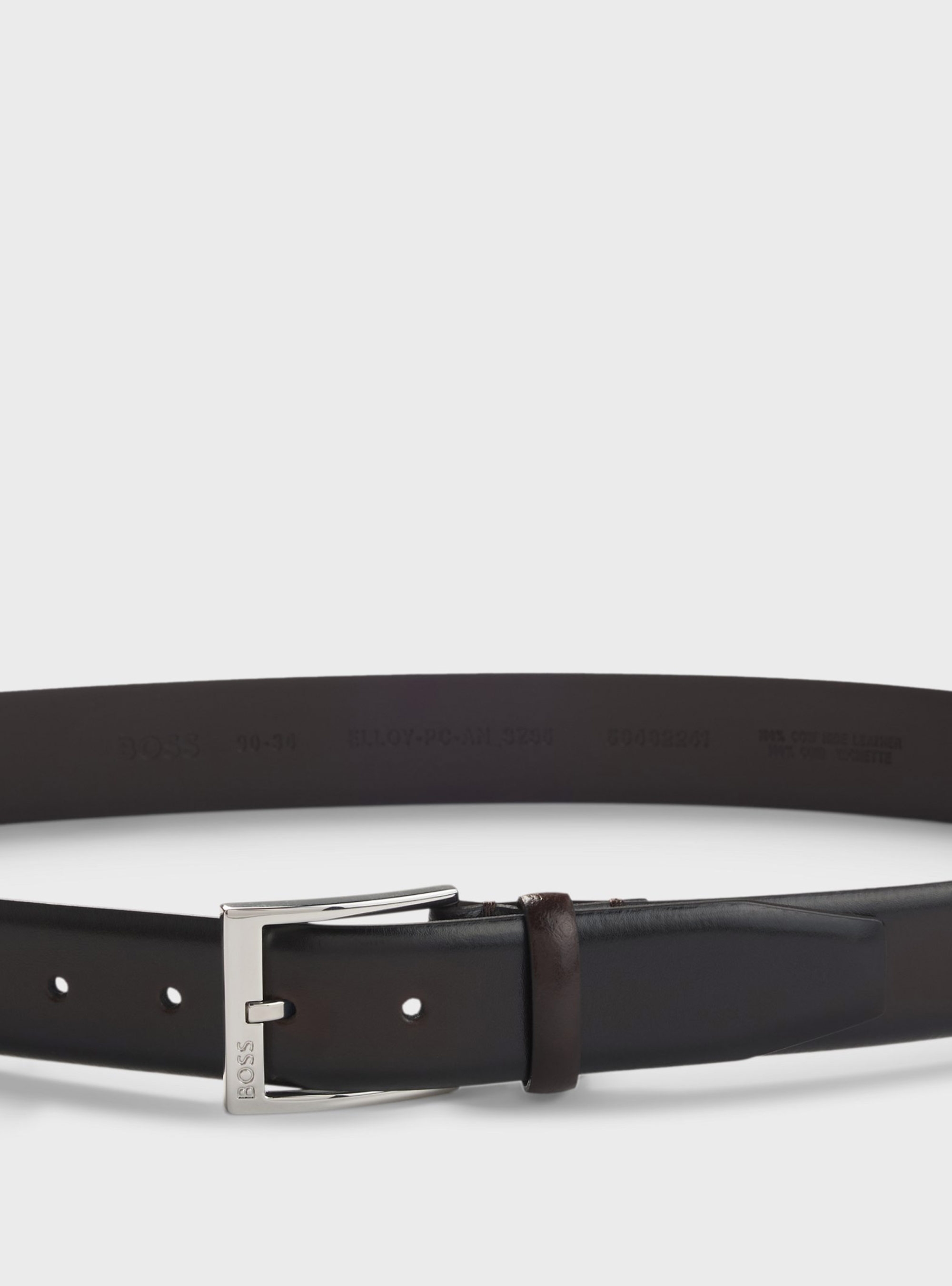 BOSS Italian-Made Belt With Branded Buckle Elloy-PC-An_Sz35 - Dark Brown