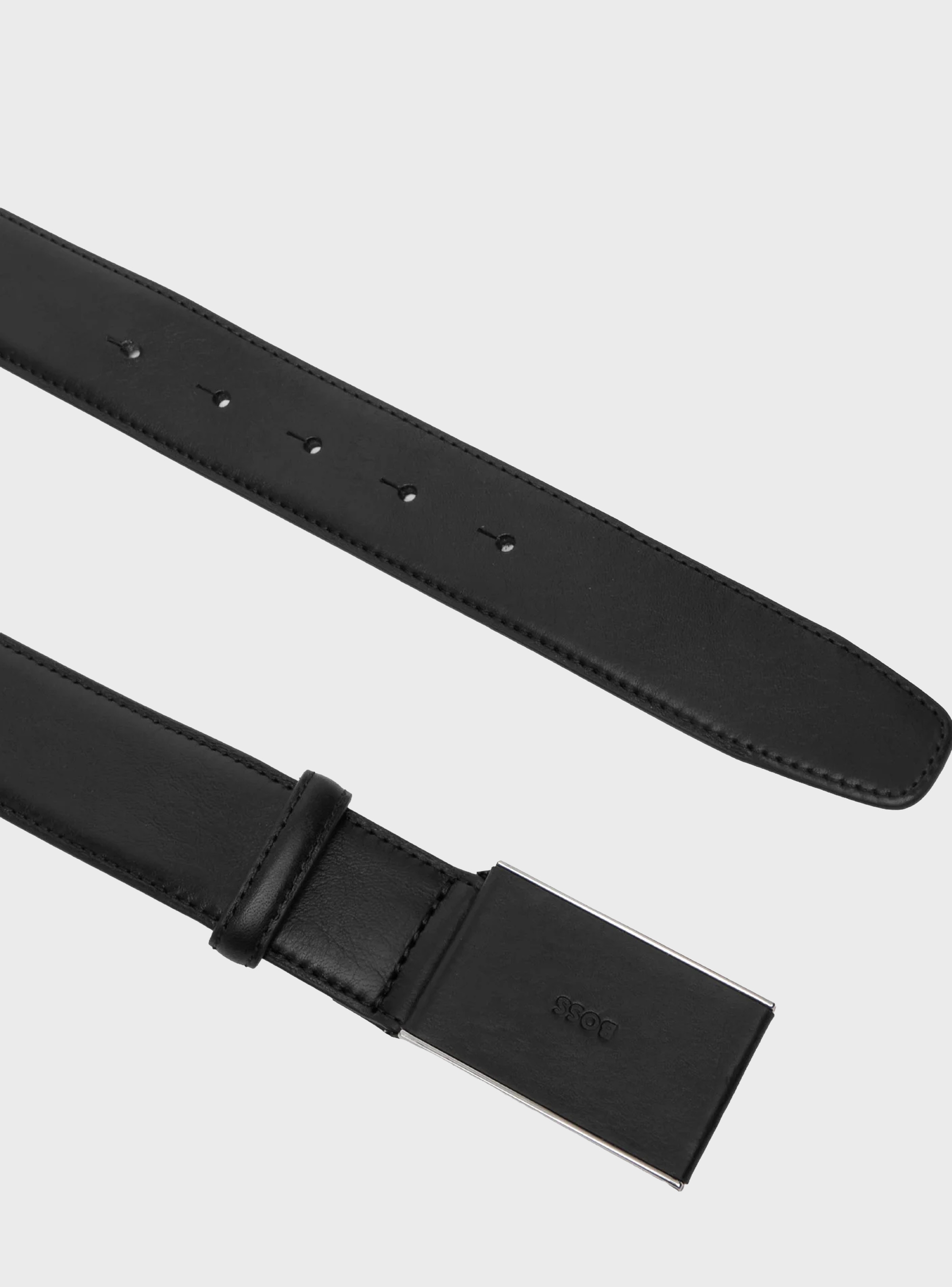 BOSS Leather Belt With Logo Plaque Buckle  Skar_Sz35 - Black