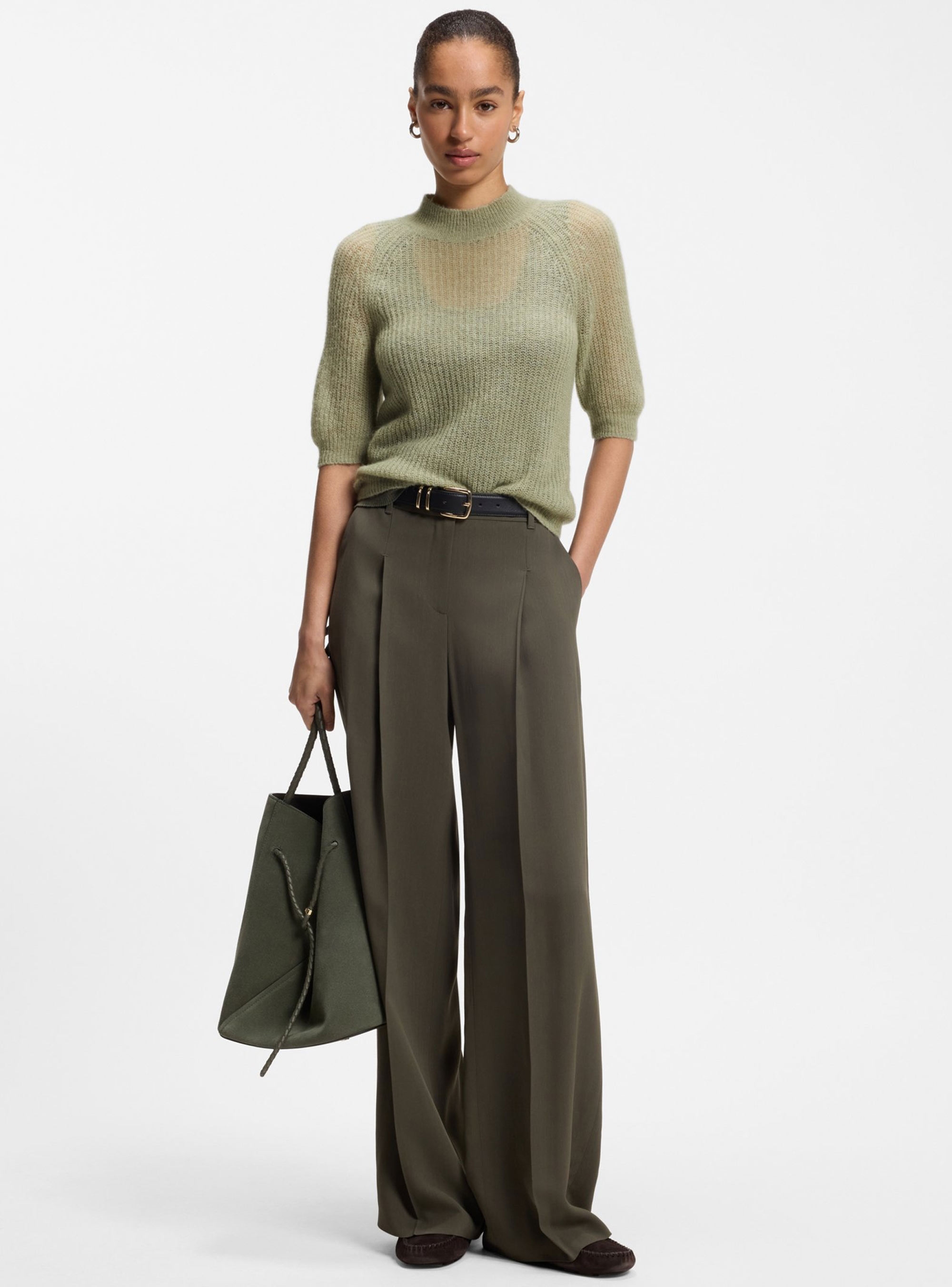 BOSS Knitted Sweater In A Ribbed Alpaca Blend  Fewe - Pale Green