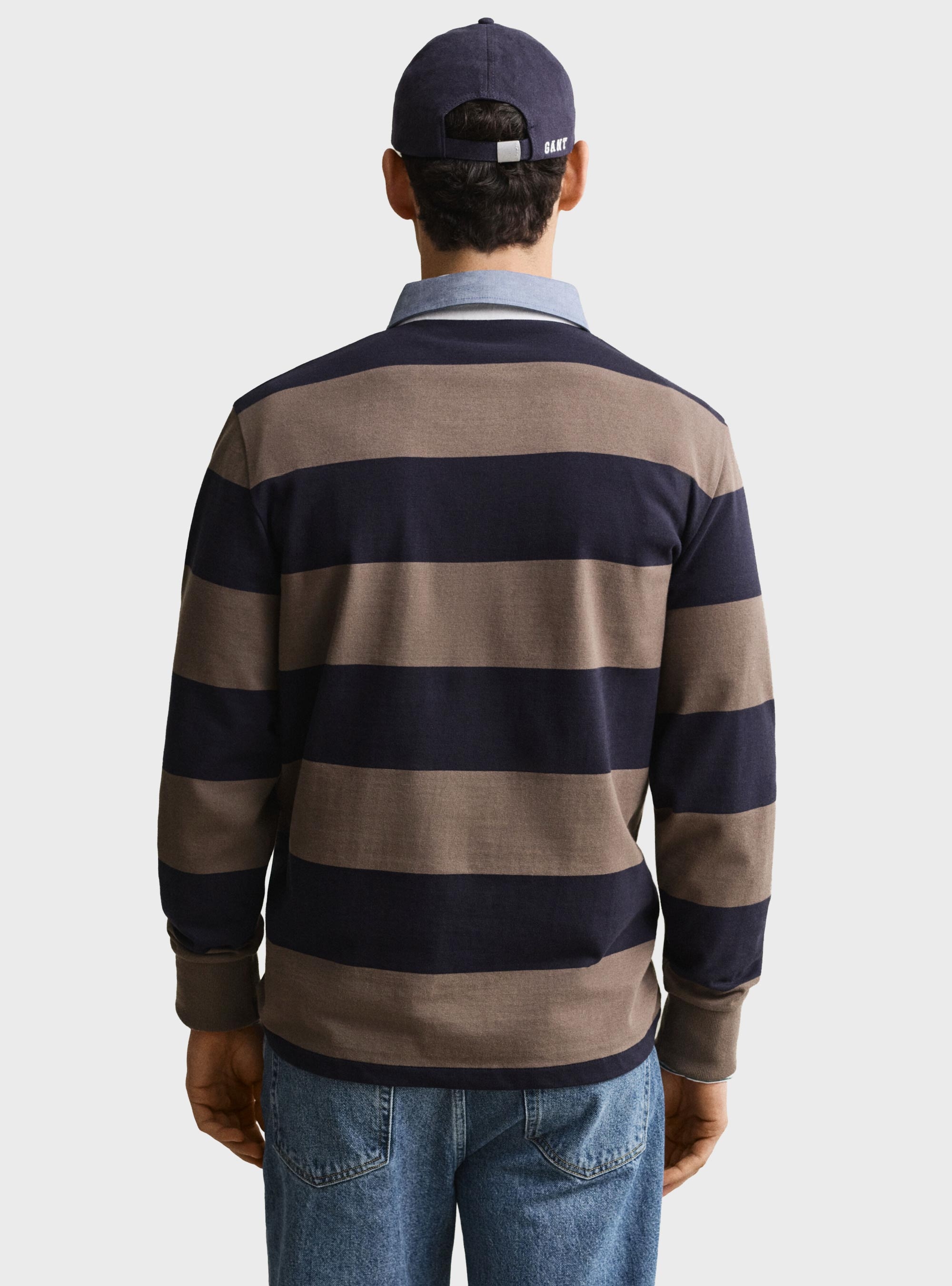 Gant Chambray Collar Striped Heavy Rugger - Dark Beige