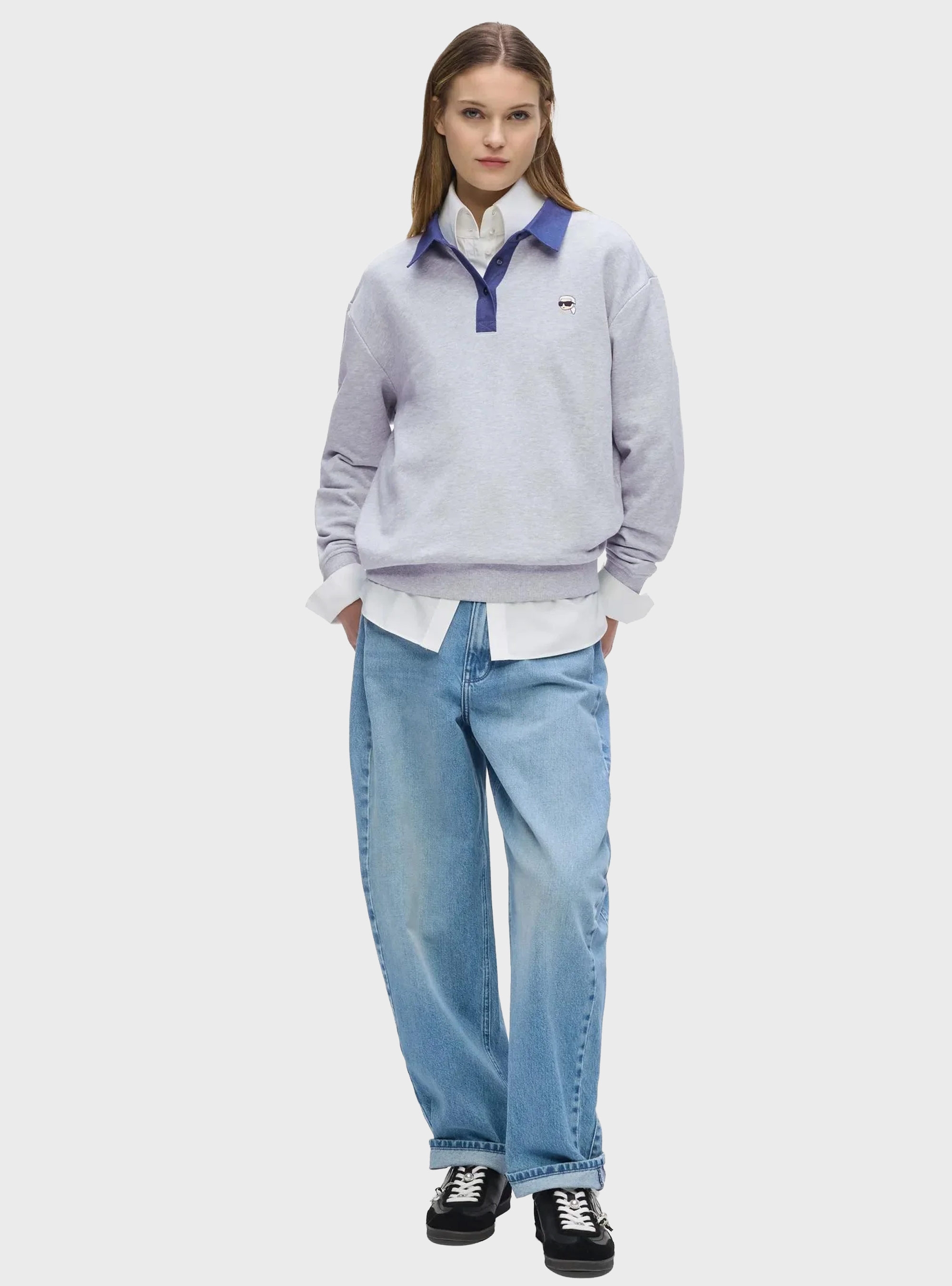 Karl Lagerfeld Ikon Polo Sweatshirt - Light Grey Melange