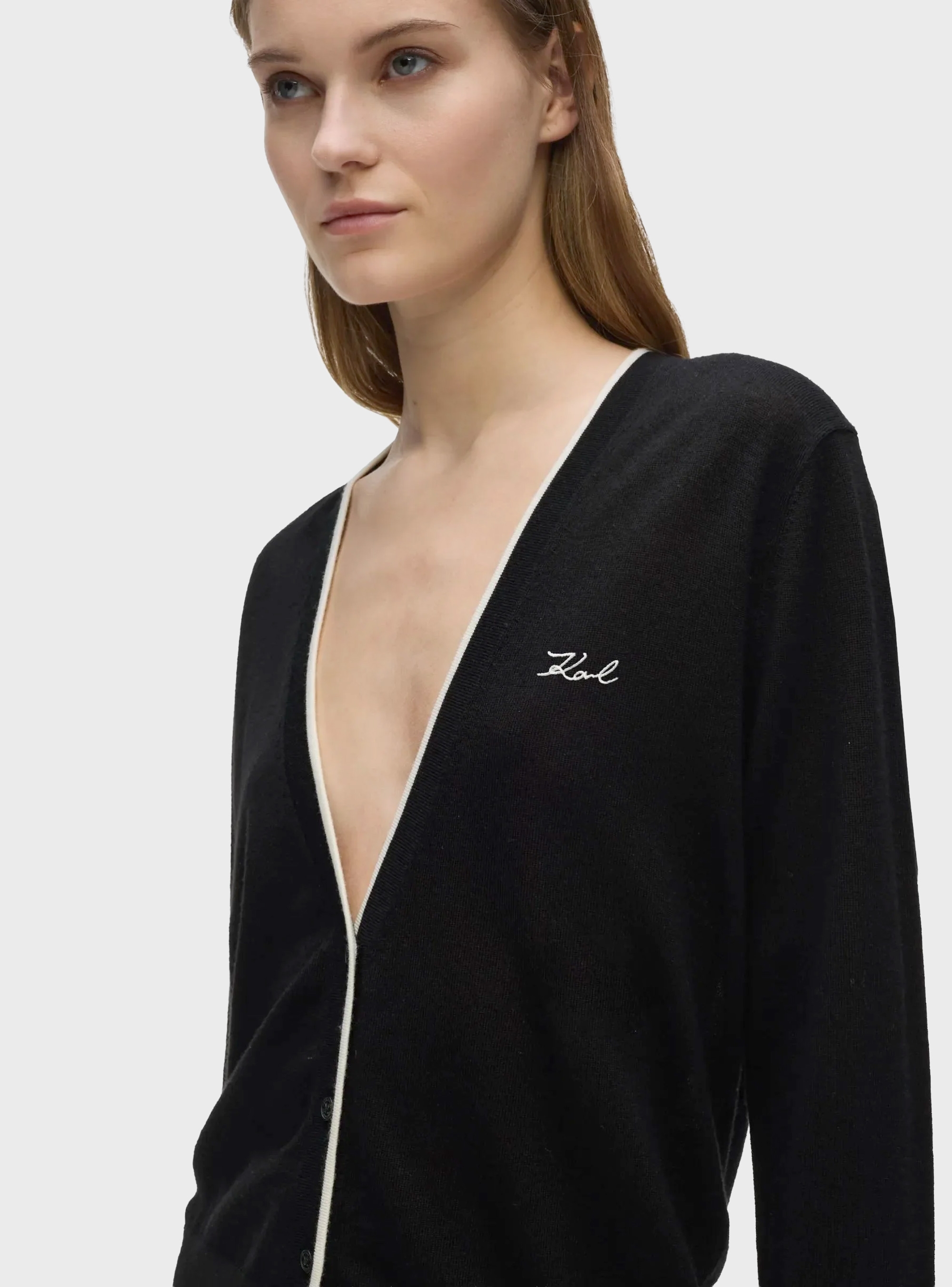 Karl Lagerfeld Essential Merino Wool Cardigan - Black