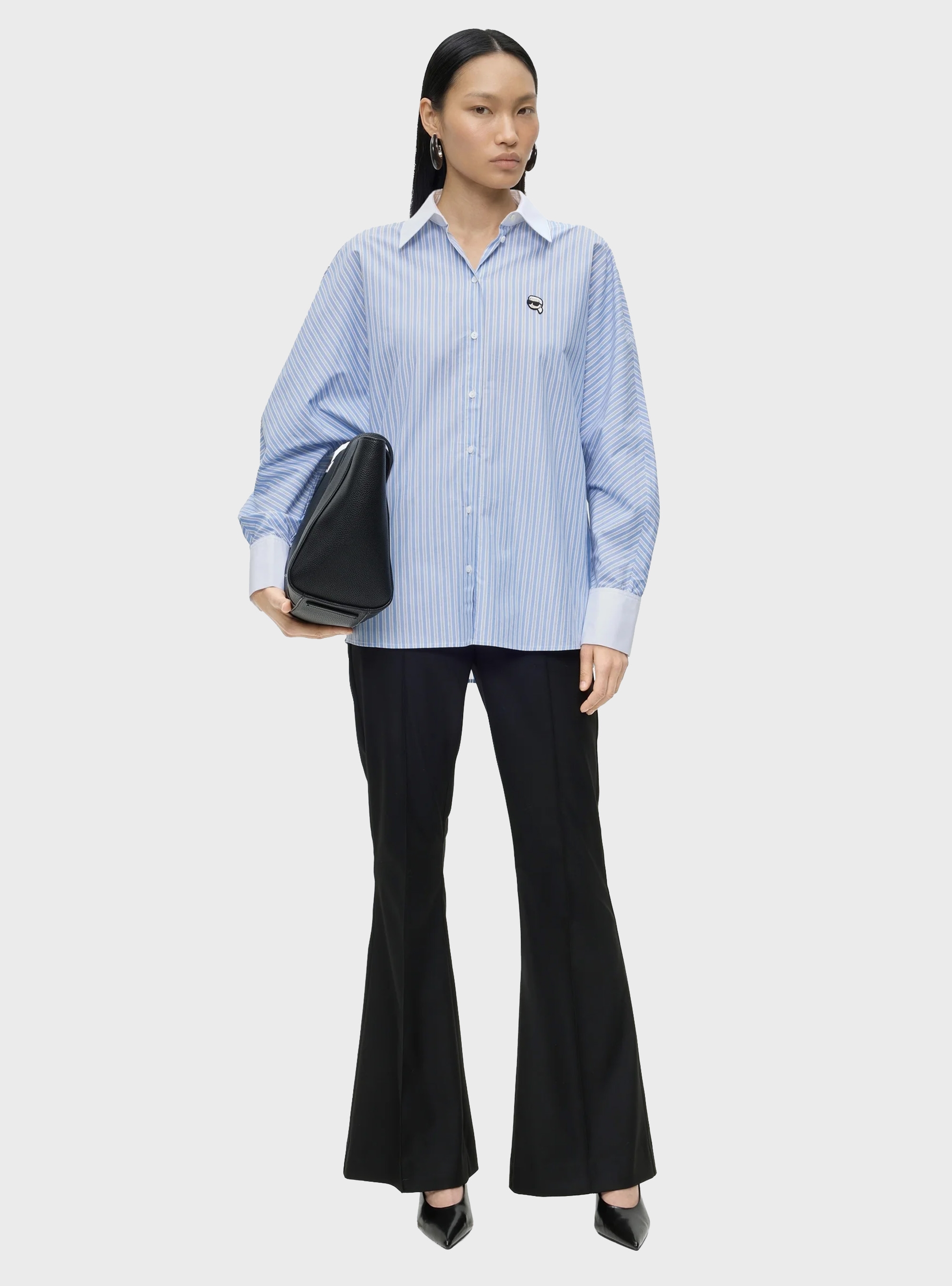 Karl Lagerfeld Contrast-Collar Ikon Stripe Shirt - Blue