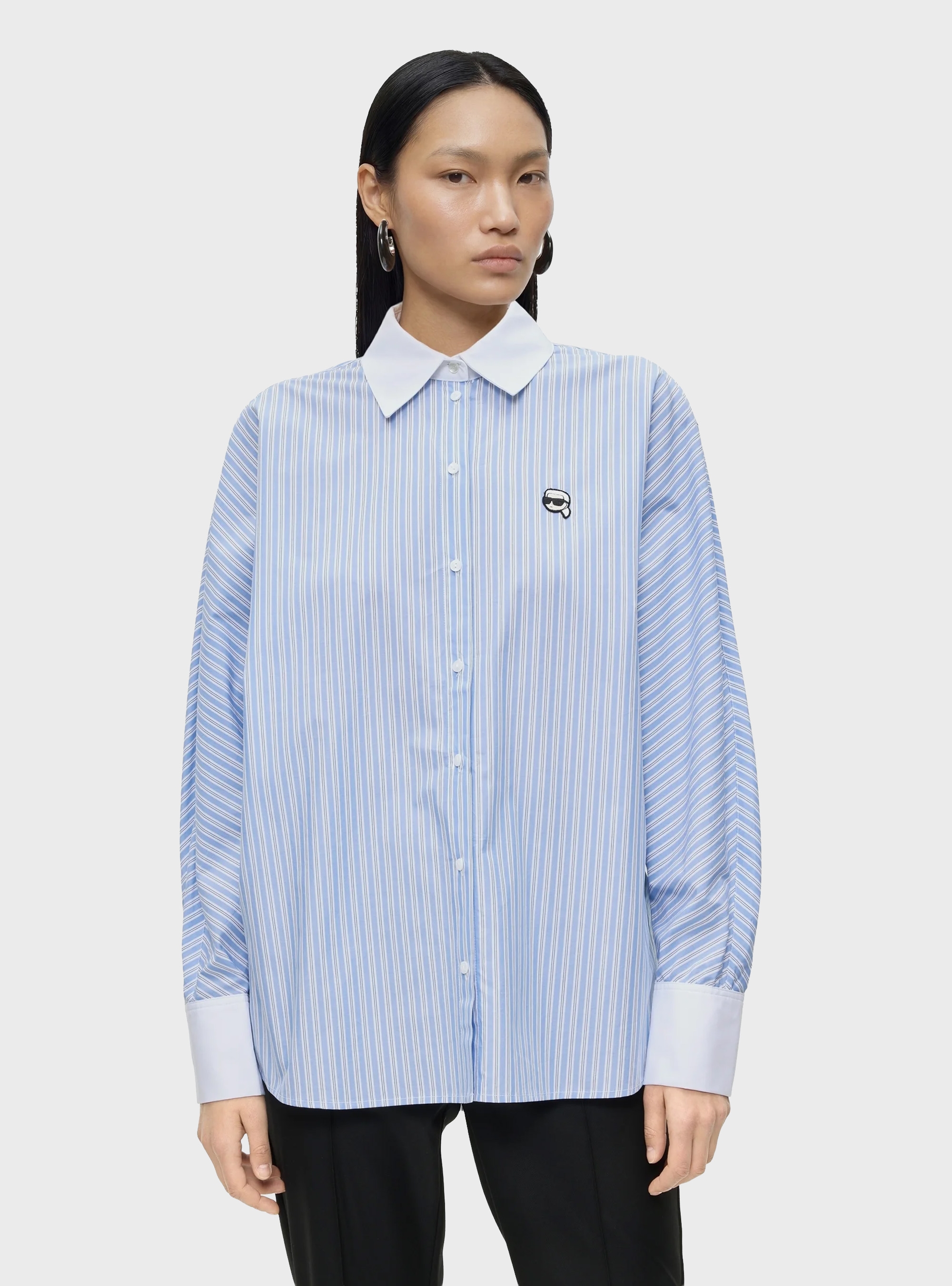 Karl Lagerfeld Contrast-Collar Ikon Stripe Shirt - Blue