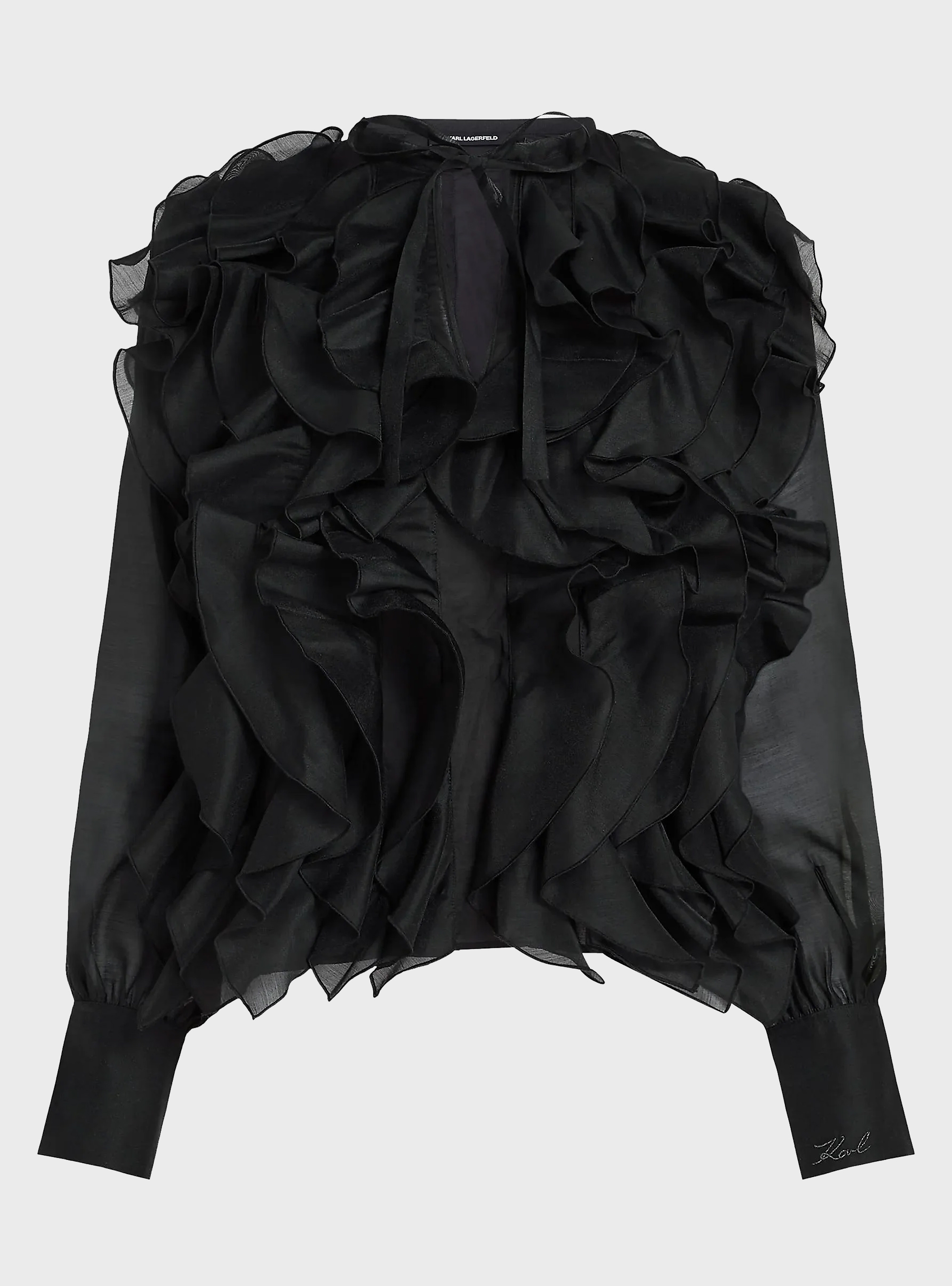Karl Lagerfeld Organza Ruffle Blouse - Black