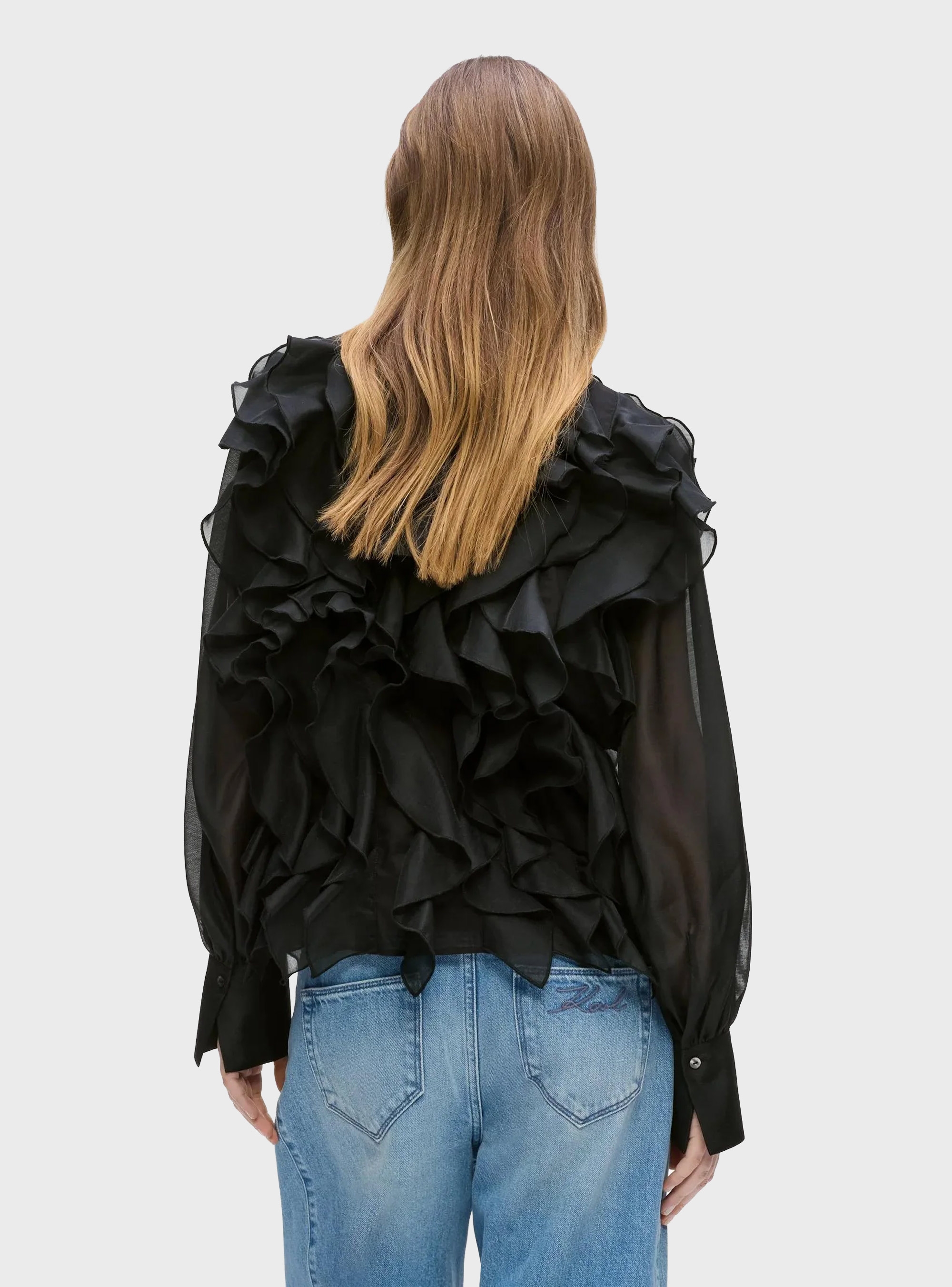 Karl Lagerfeld Organza Ruffle Blouse - Black
