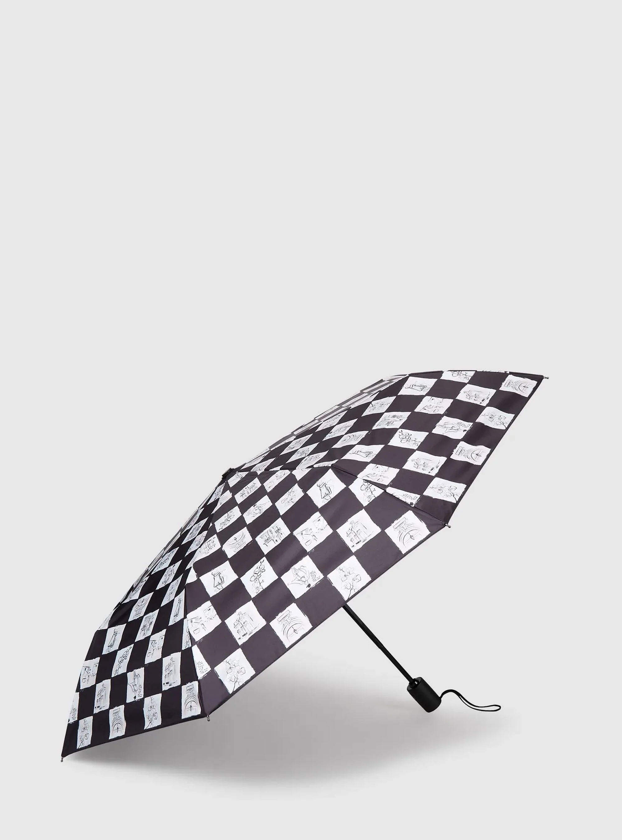 Karl Lagerfeld K/Ballet Checked Small Umbrella - Black & White