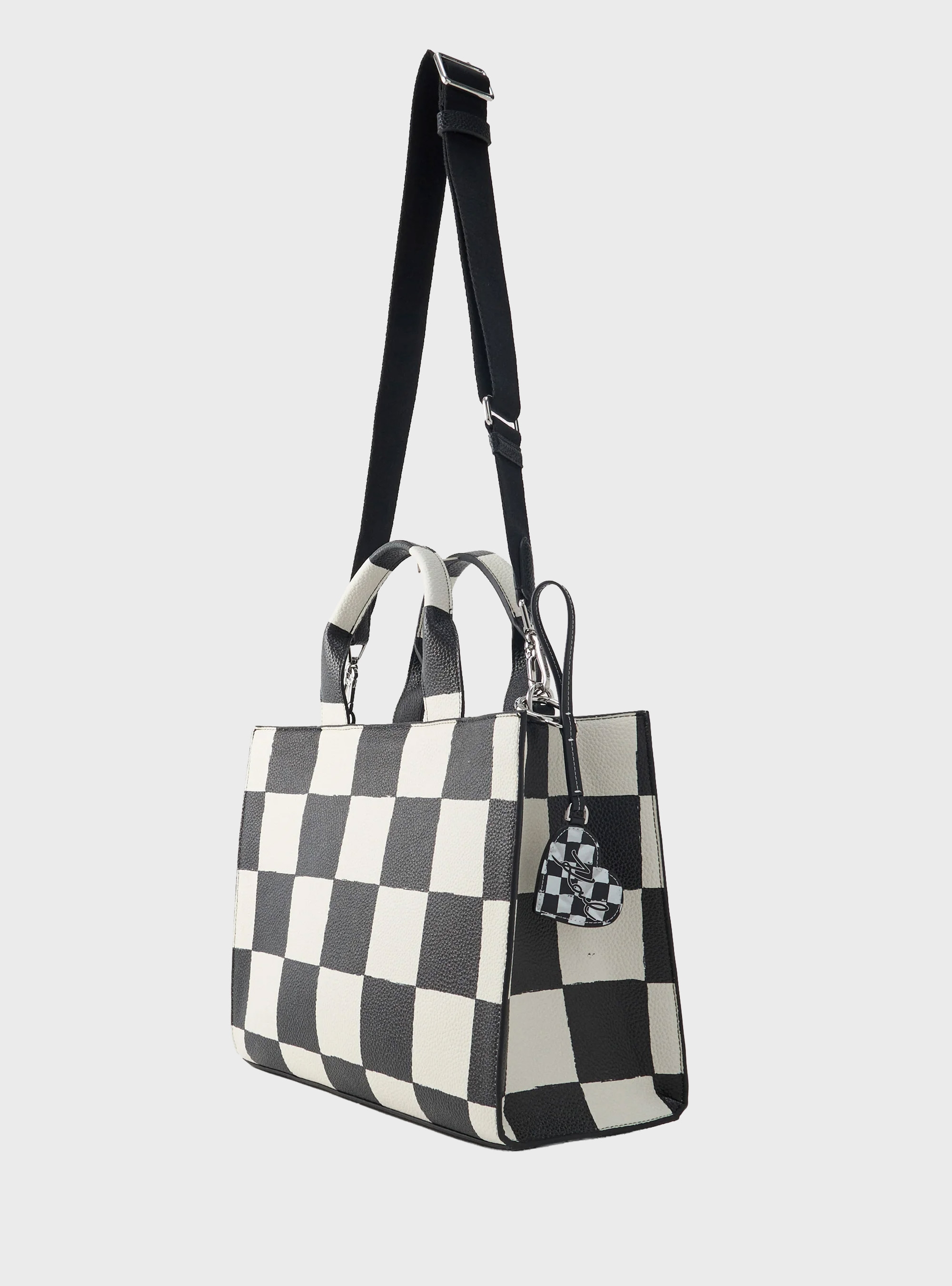Karl Lagerfeld Rue St-Guillaume Square Medium Checked Tote Bag - Black & White