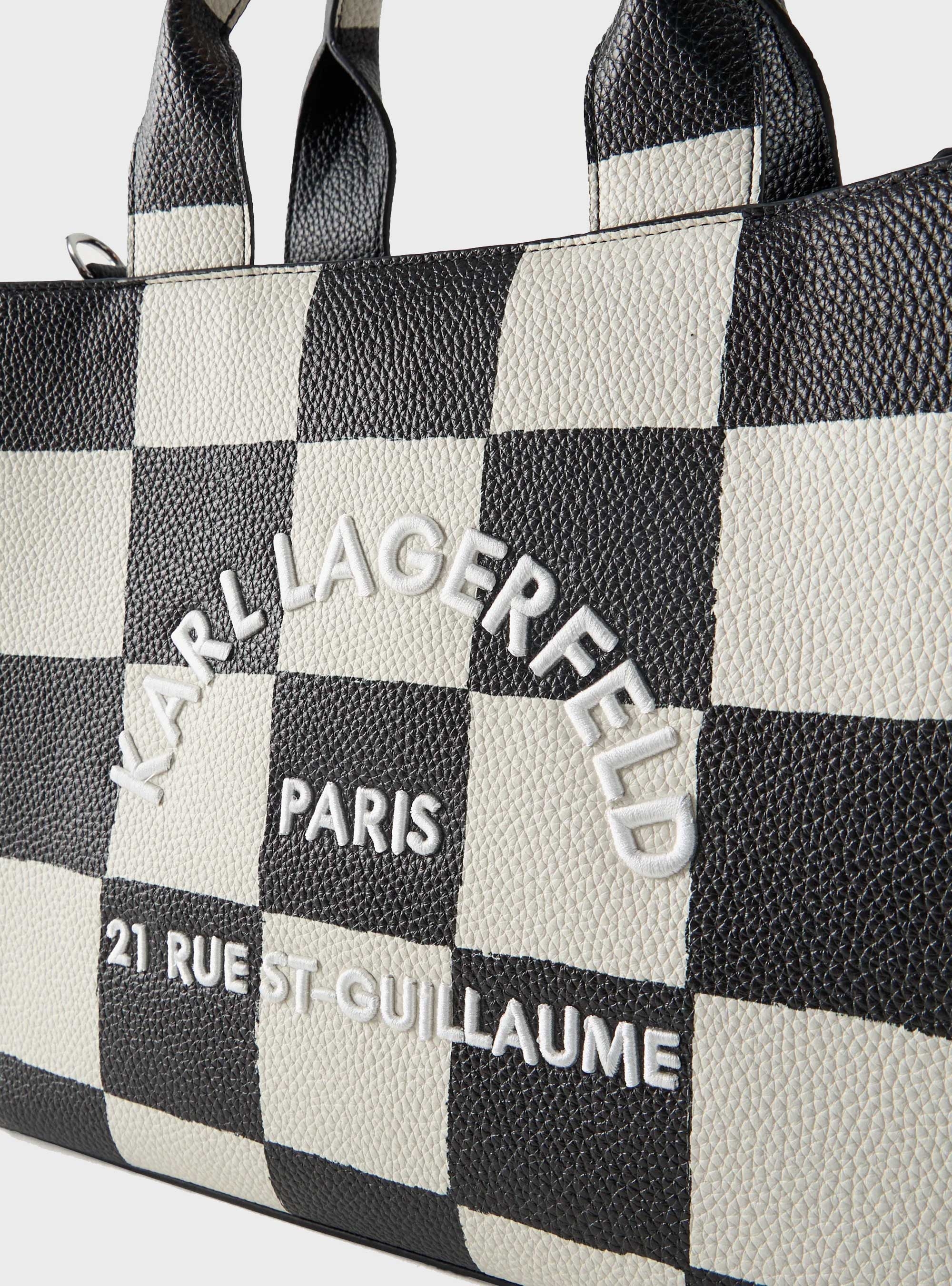 Karl Lagerfeld Rue St-Guillaume Square Medium Checked Tote Bag - Black & White