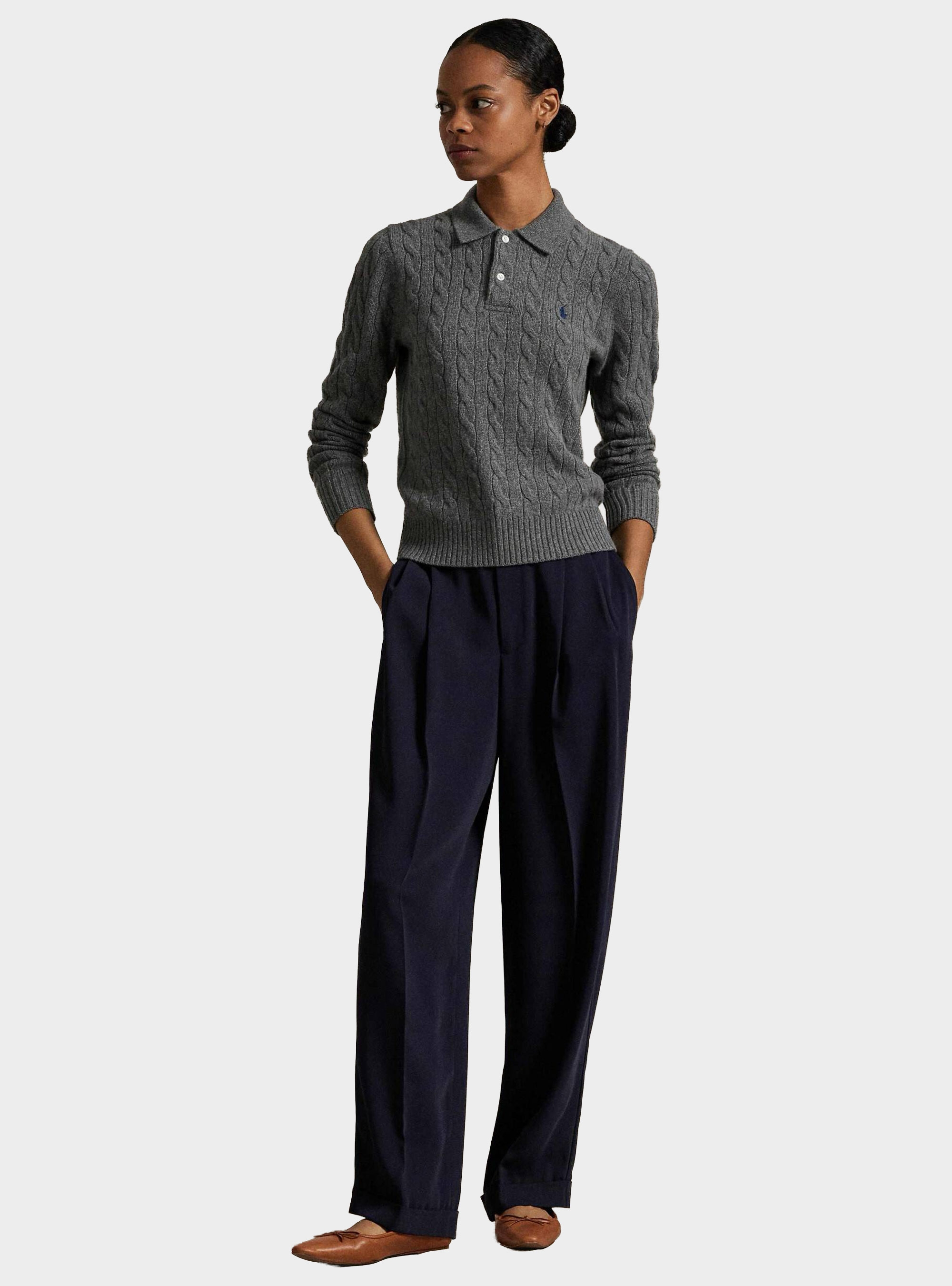 Polo Ralph Lauren Cable-Knit Wool/Cashmere Polo Jumper - Grey Melange