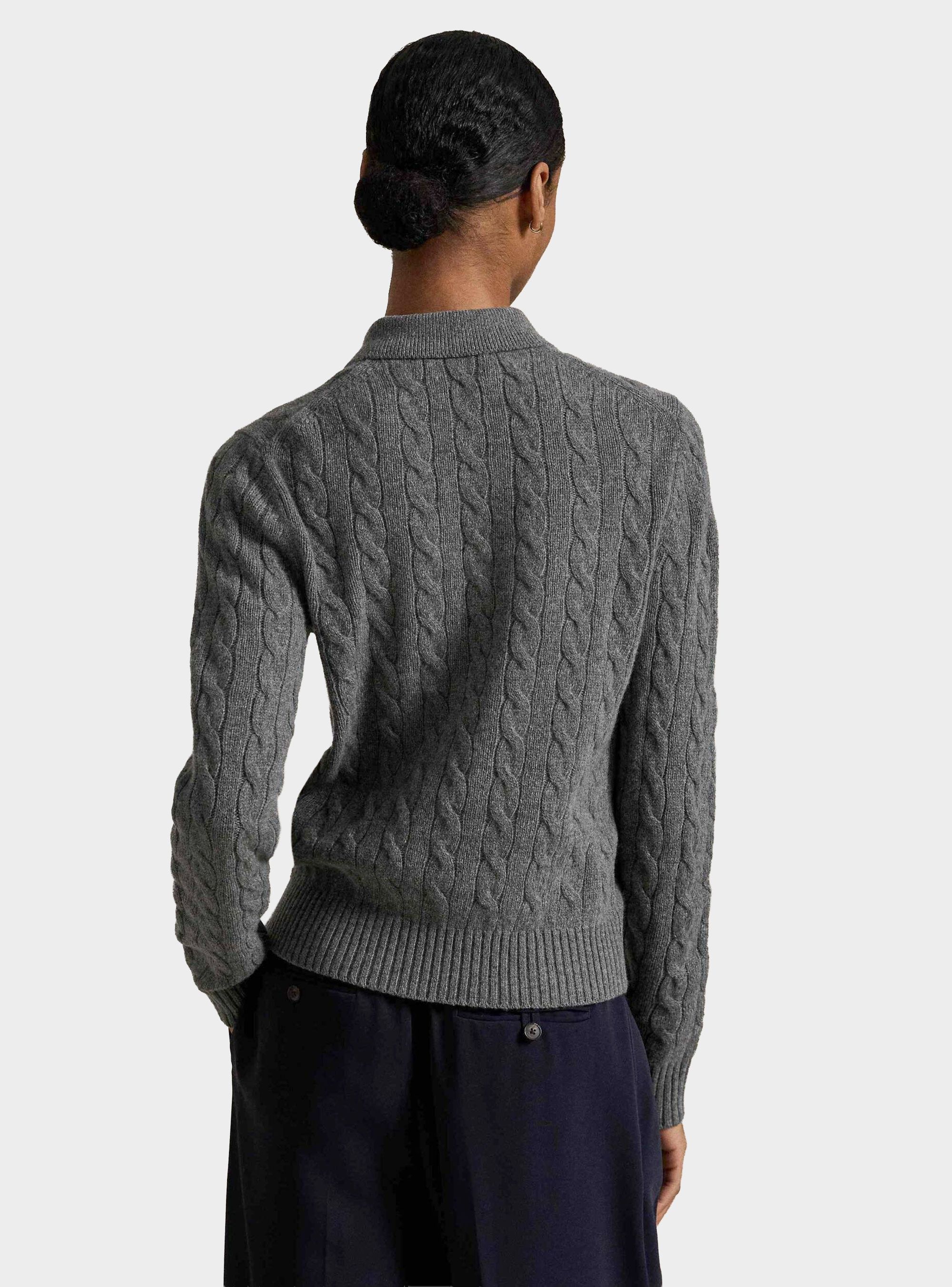 Polo Ralph Lauren Cable-Knit Wool/Cashmere Polo Jumper - Grey Melange