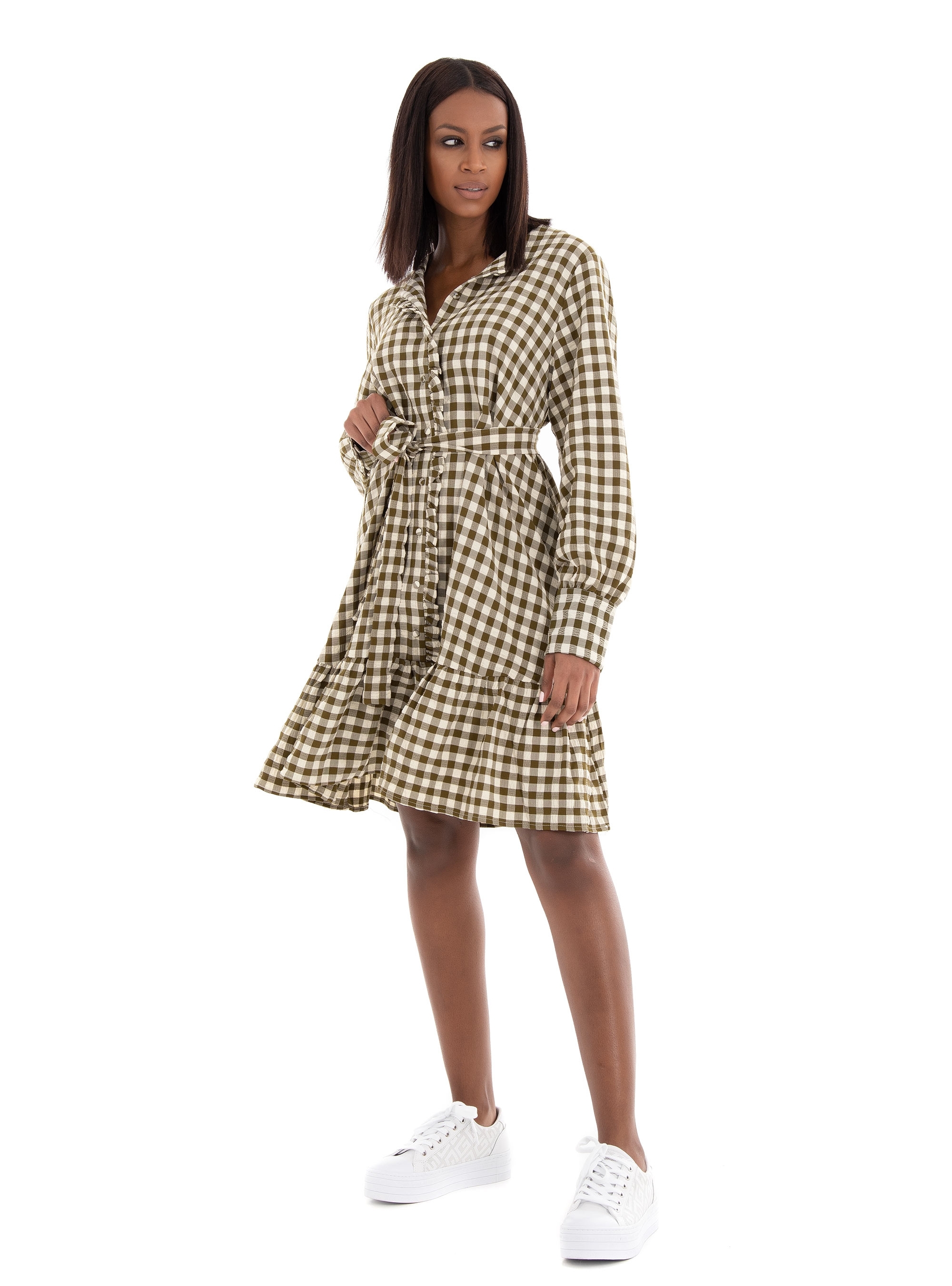 Selected Short Ruffle Dress Lucilla - Olive