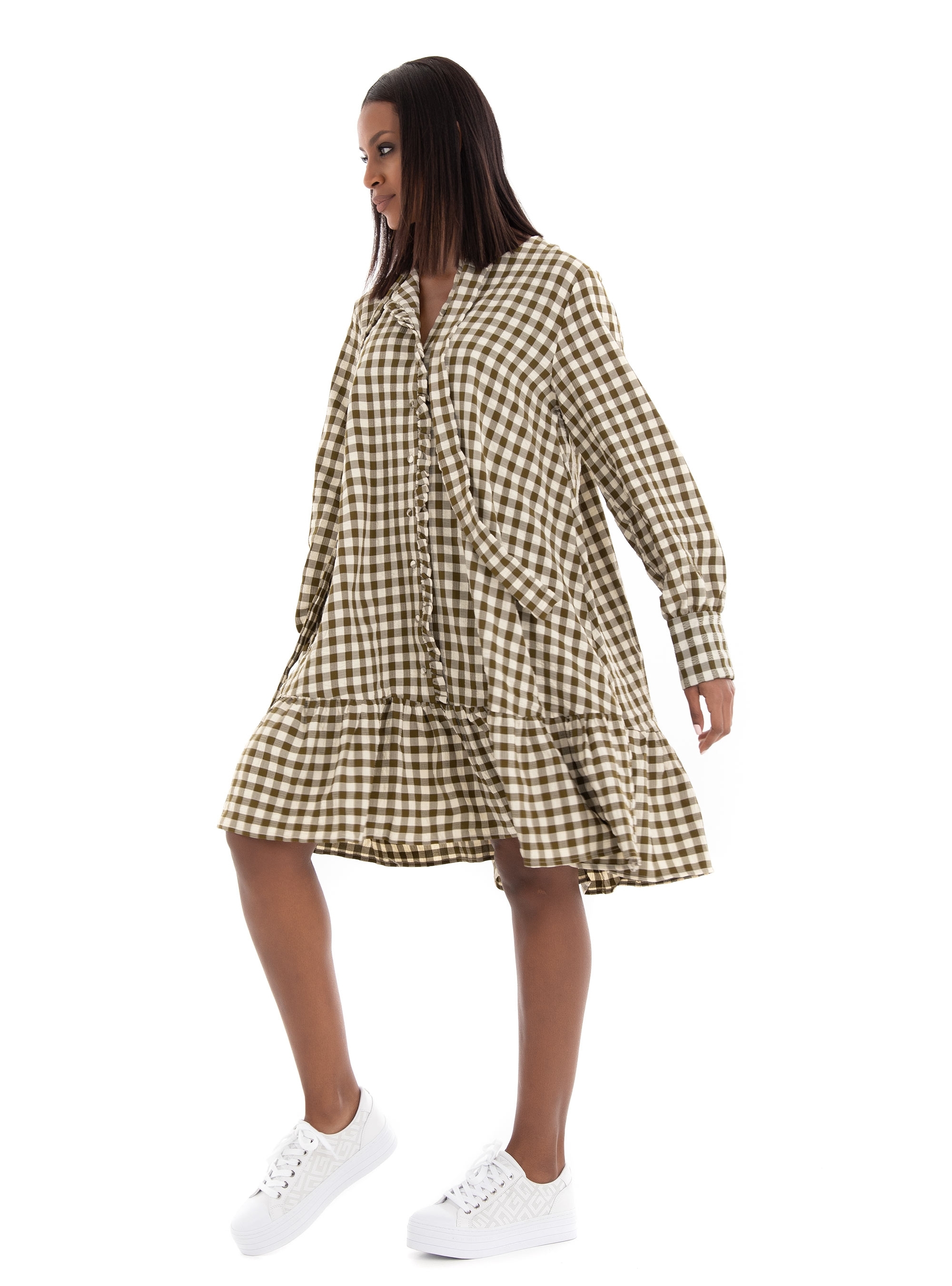 Selected Short Ruffle Dress Lucilla - Olive