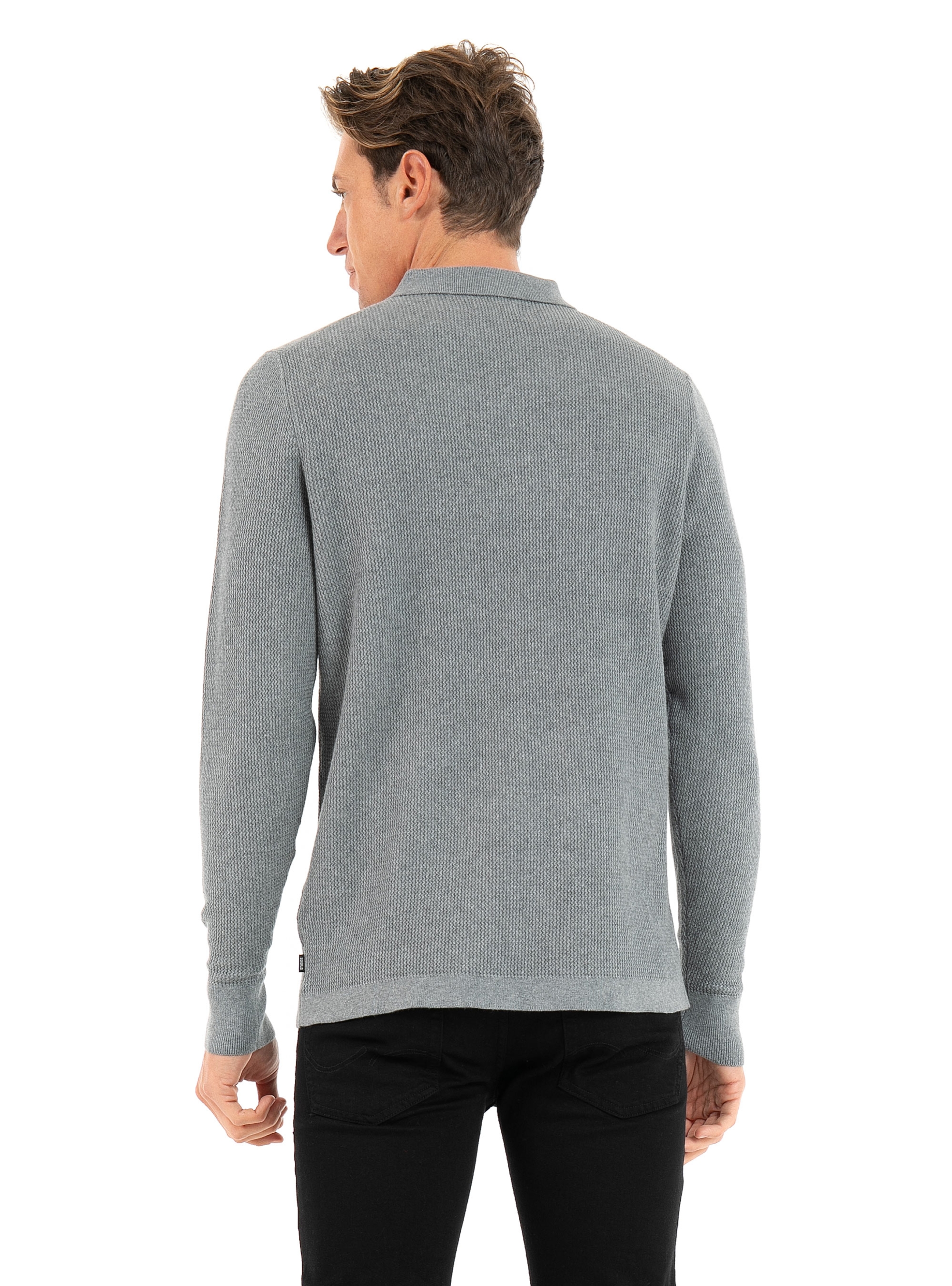 Superdry Studios Long Sleeve Knitted Polo Shirt-Grey