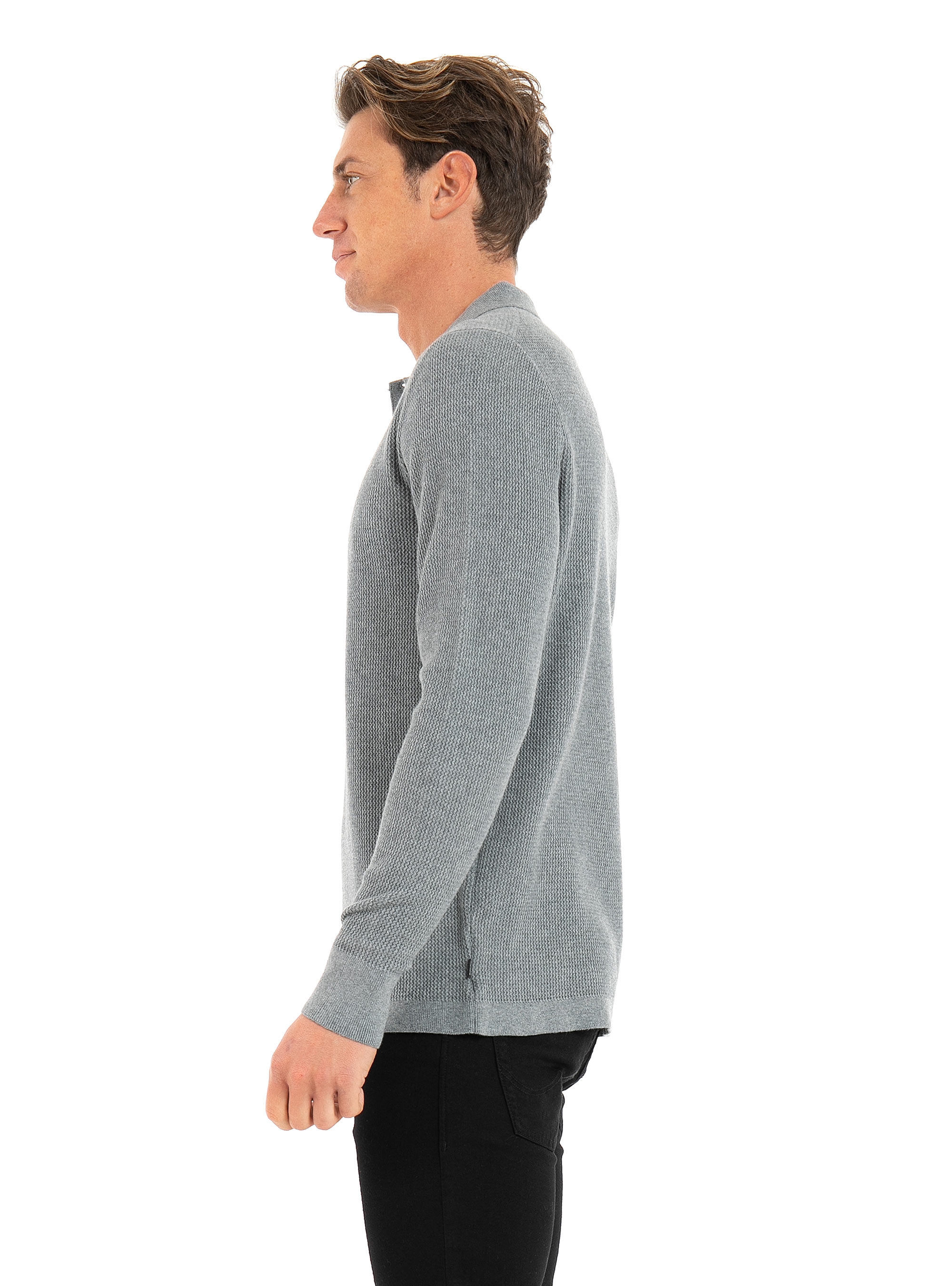 Superdry Studios Long Sleeve Knitted Polo Shirt-Grey