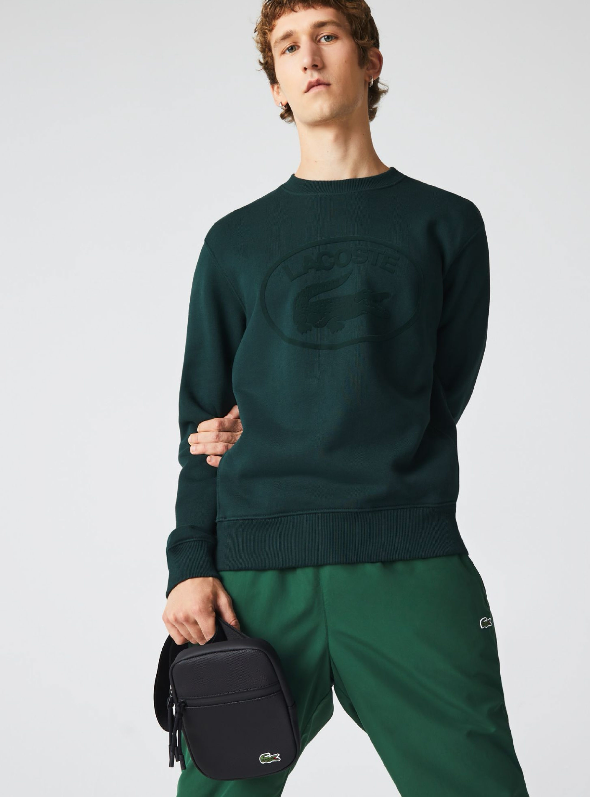 Lacoste Coated Canvas Small Flat Crossbody Bag - Black