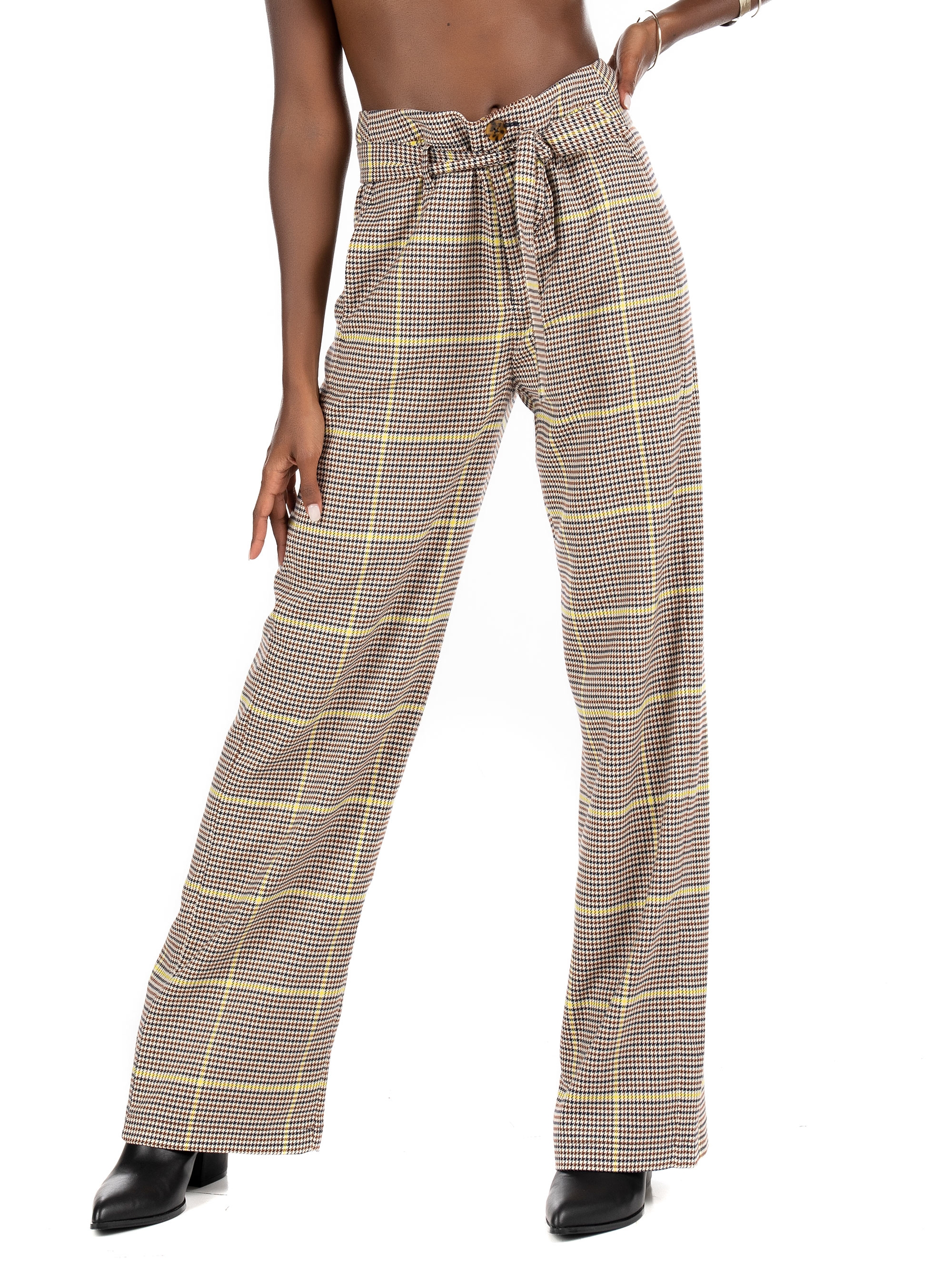 Maison Scotch Wide-Leg High Rrise Pants-Tartan