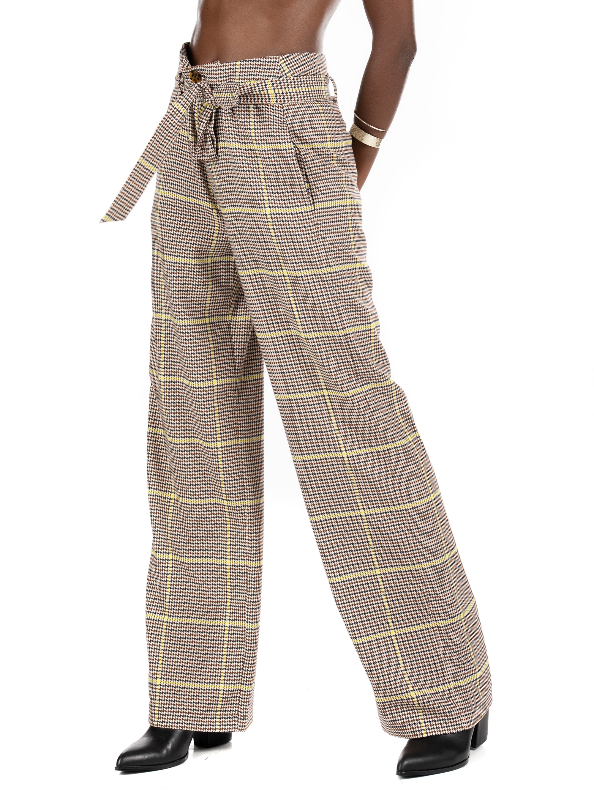 Maison Scotch Wide-Leg High Rrise Pants-Tartan