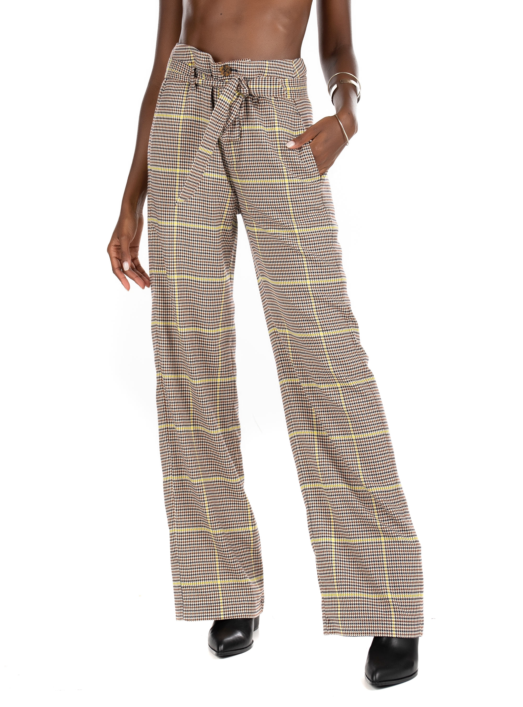 Maison Scotch Wide-Leg High Rrise Pants-Tartan