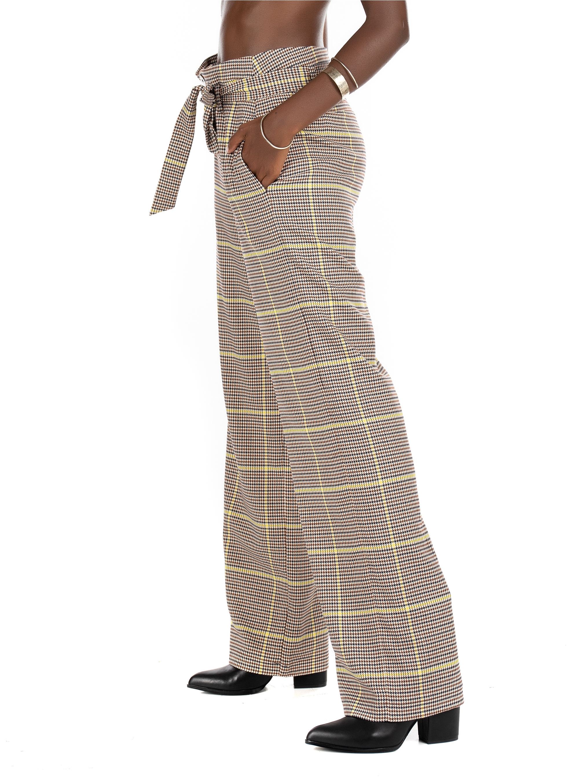 Maison Scotch Wide-Leg High Rrise Pants-Tartan