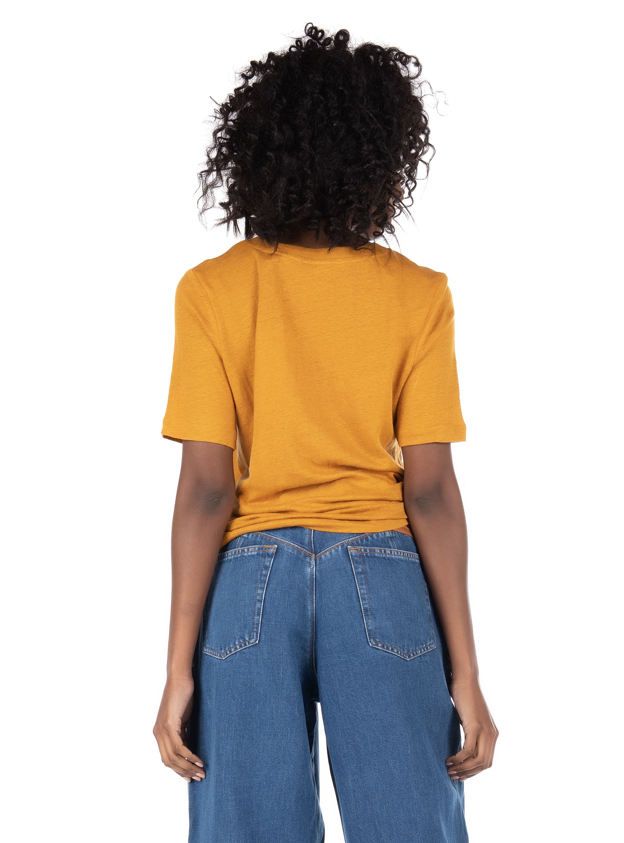 Maison Scotch Linen V-Neck T-Shirt-Mustard