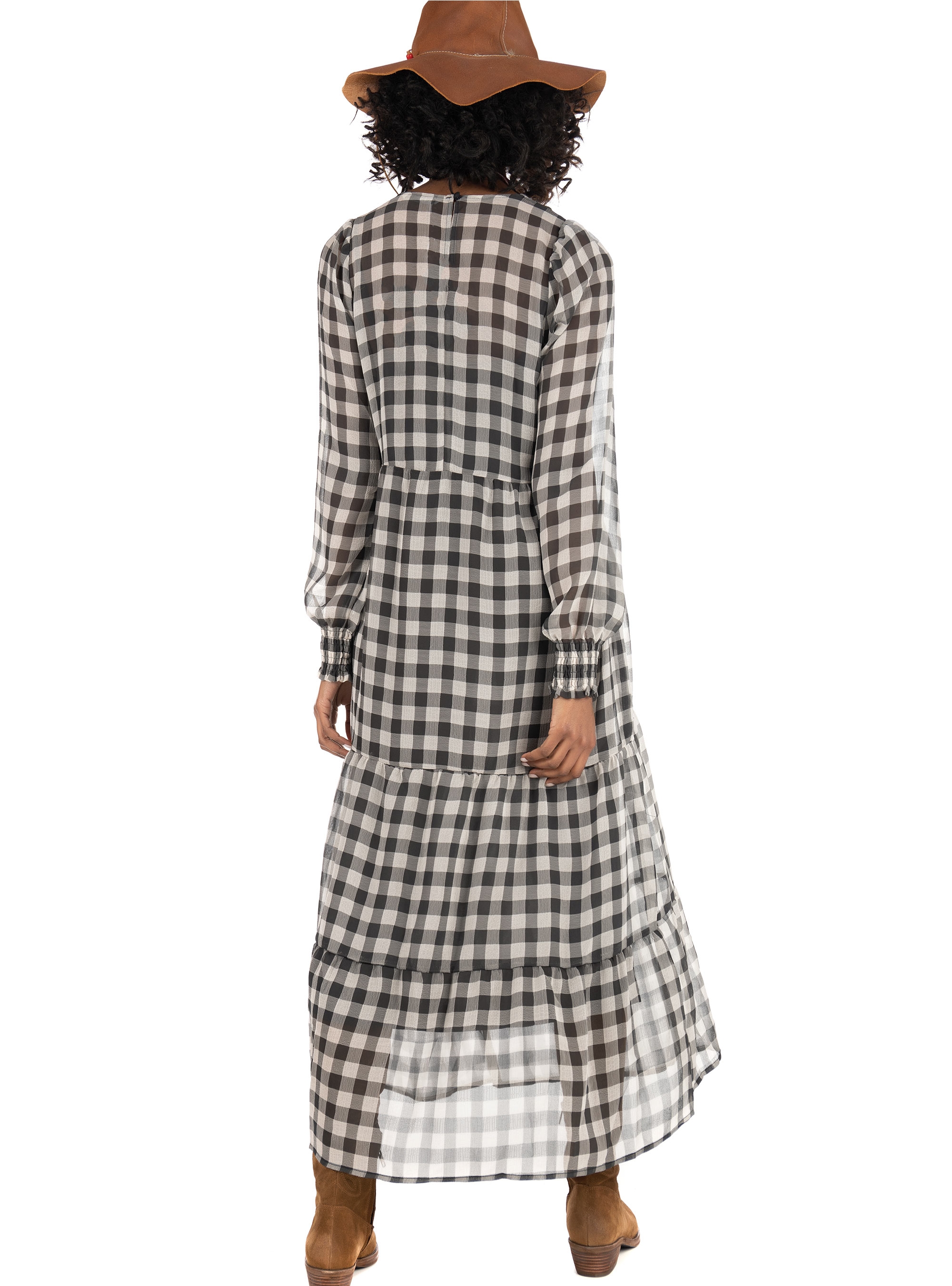 Only Checked Midi Dress-Black & White