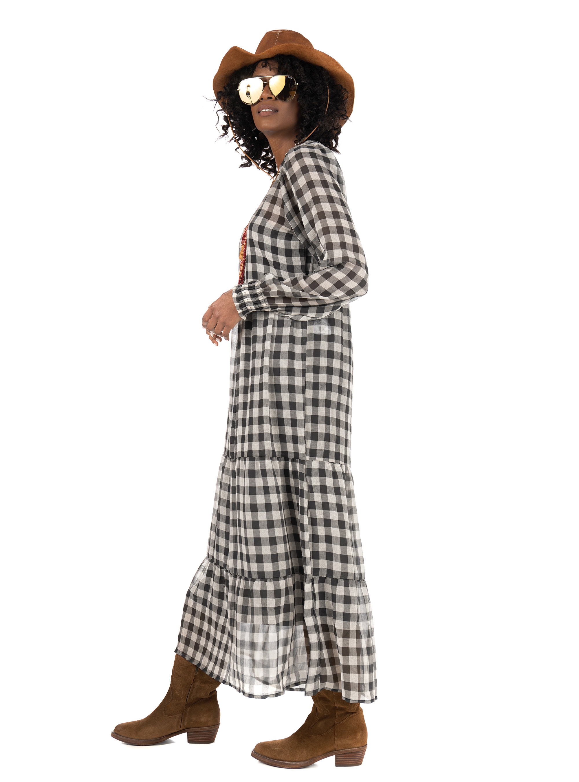 Only Checked Midi Dress-Black & White