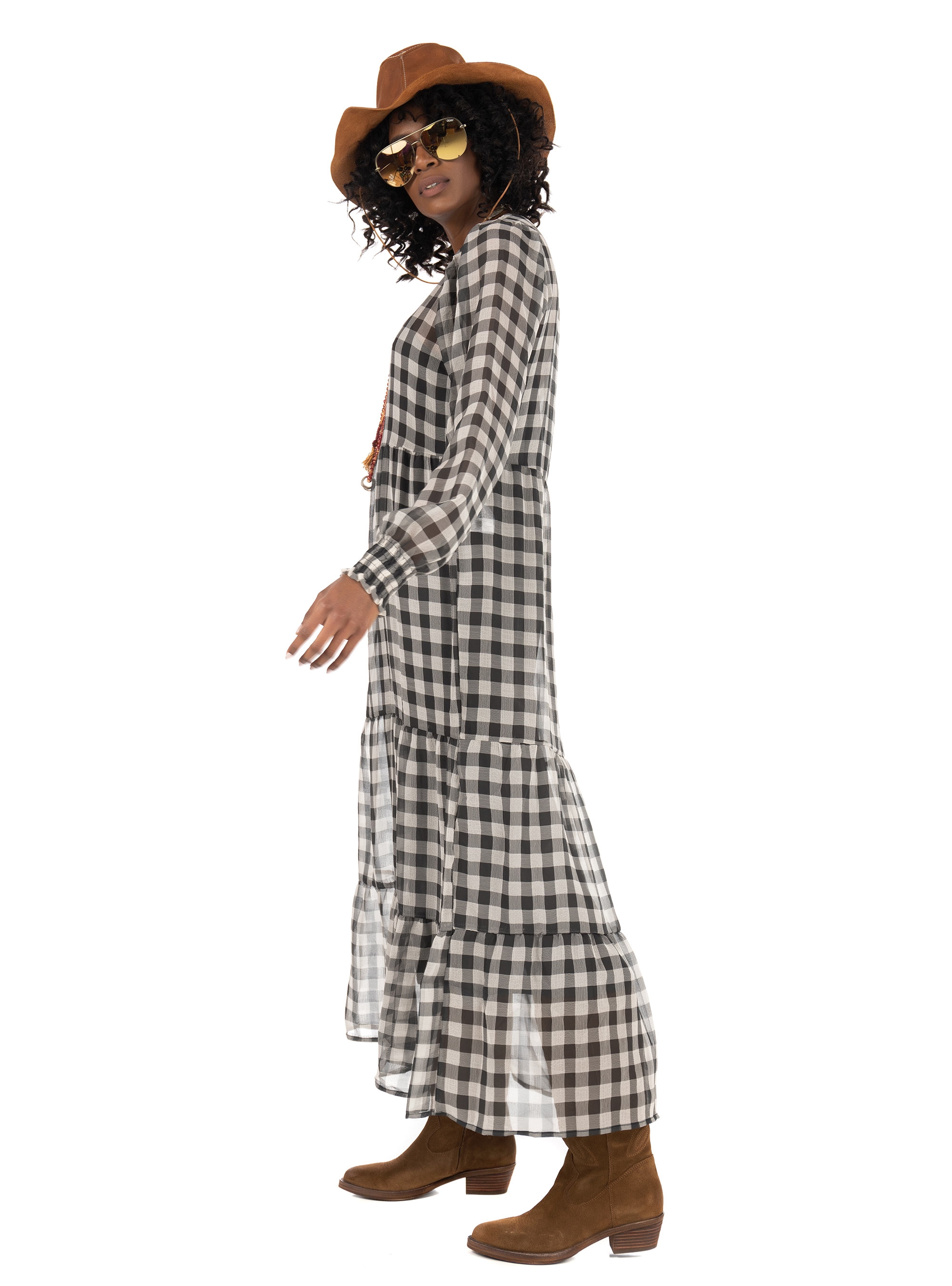 Only Checked Midi Dress-Black & White