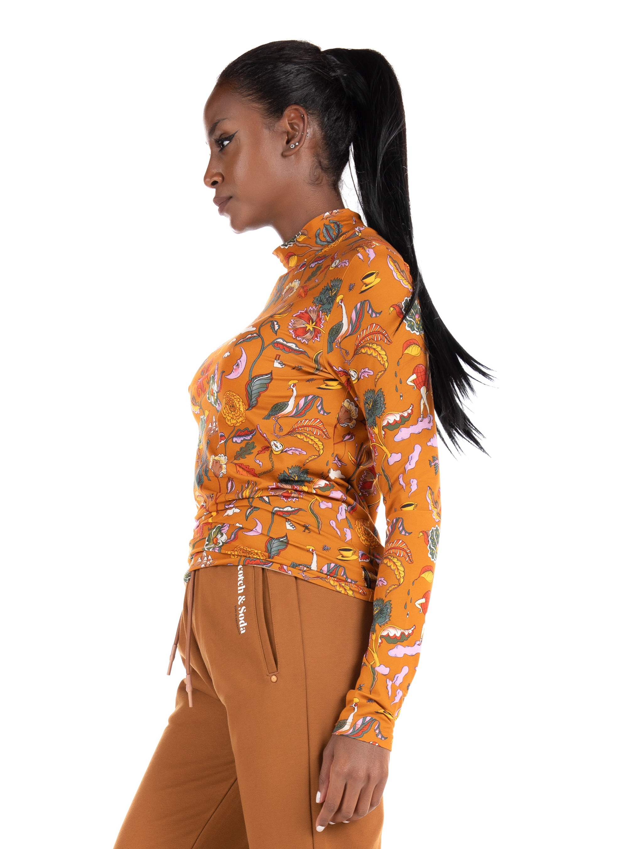 Maison Scotch High Neck Blouse-Orange