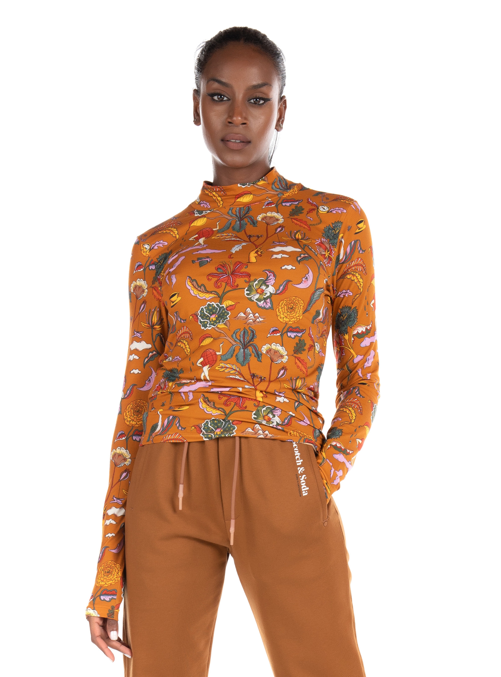 Maison Scotch High Neck Blouse-Orange