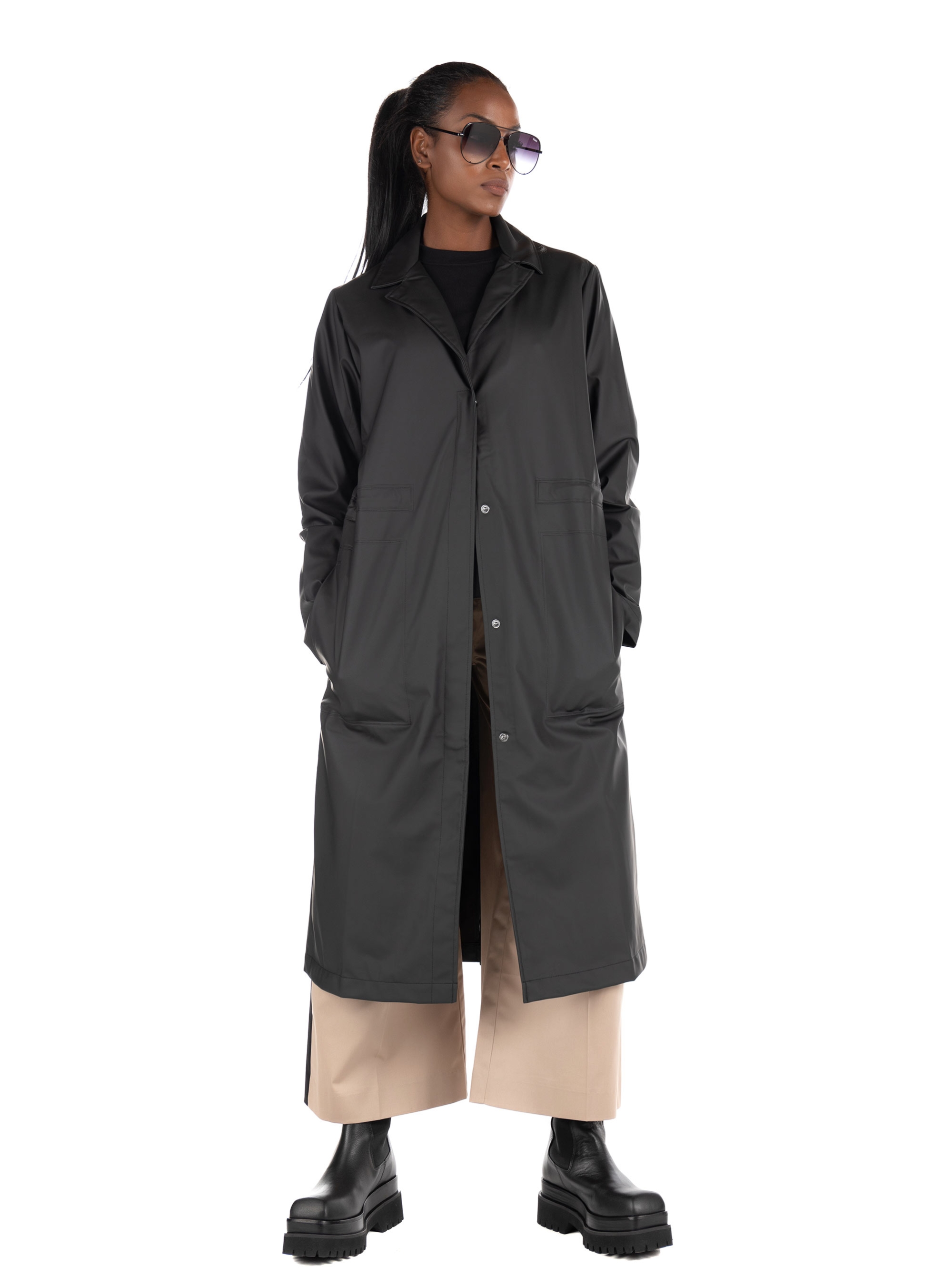 Rains String Overcoat-Black