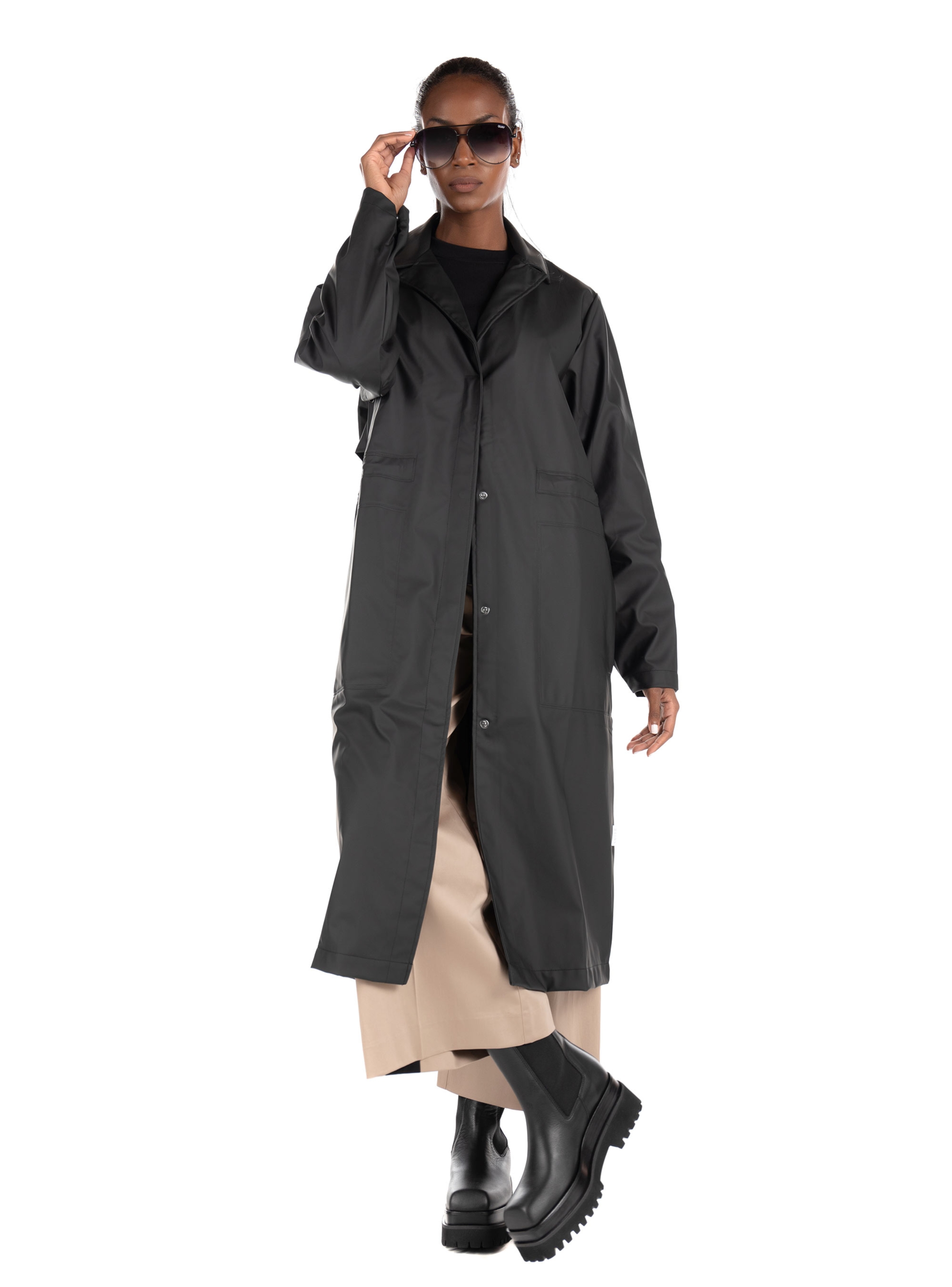 Rains String Overcoat-Black