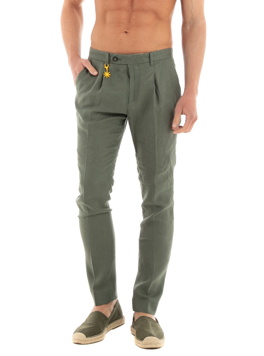Manuel Ritz Linen Pants - Dark Olive Green