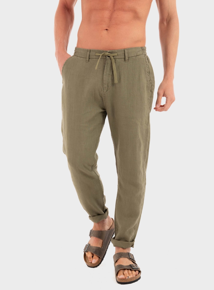 Dstrezzed Loose Tapered Heavy Linen Beach Pants - Khaki