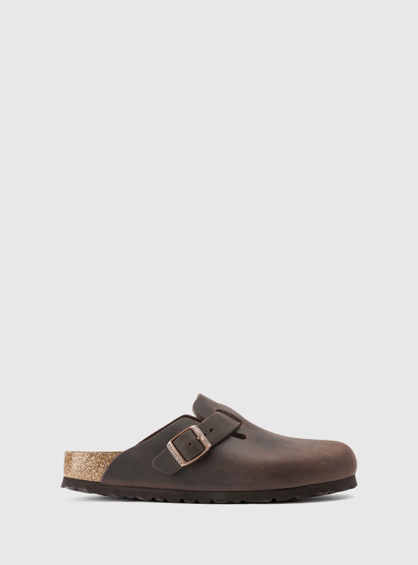 Birkenstock Boston Oiled Leather Narrow Fit Sandals - Dark Brown