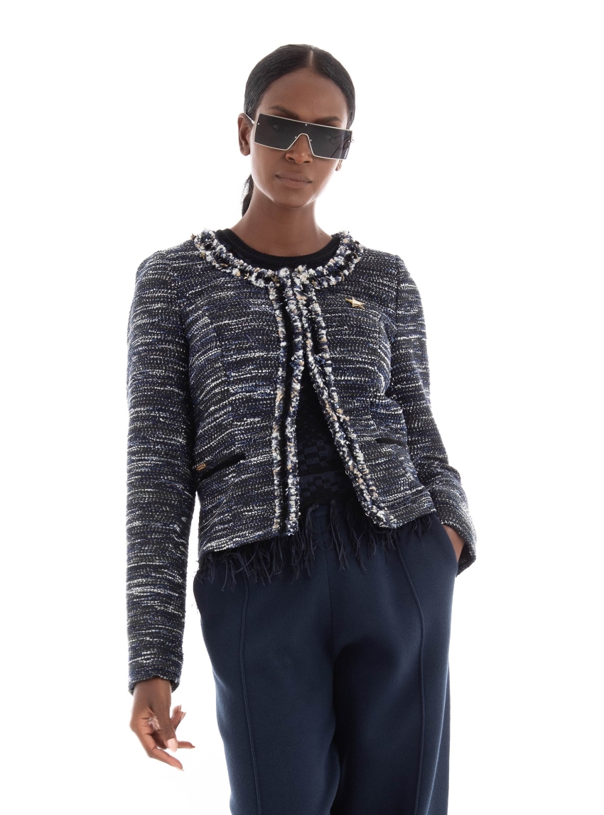 Scotch & Soda Single-Breasted Tweed Blazer - Navy