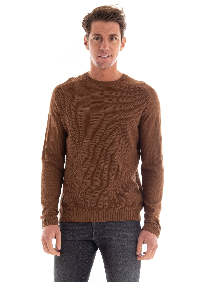 Jack & Jones Premium Anderson Structure Crew Neck Sweater - Chestnut