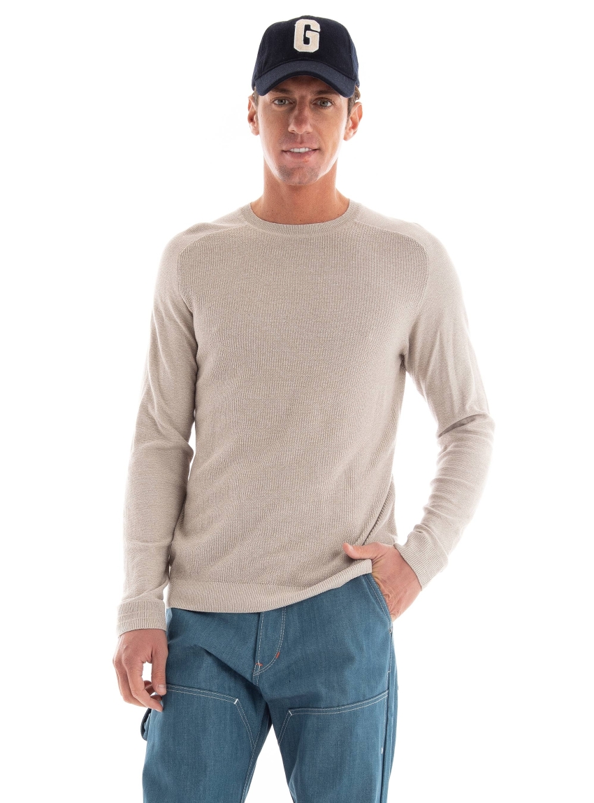 Jack & Jones Premium Anderson Structure Crew Neck Sweater - Light Beige