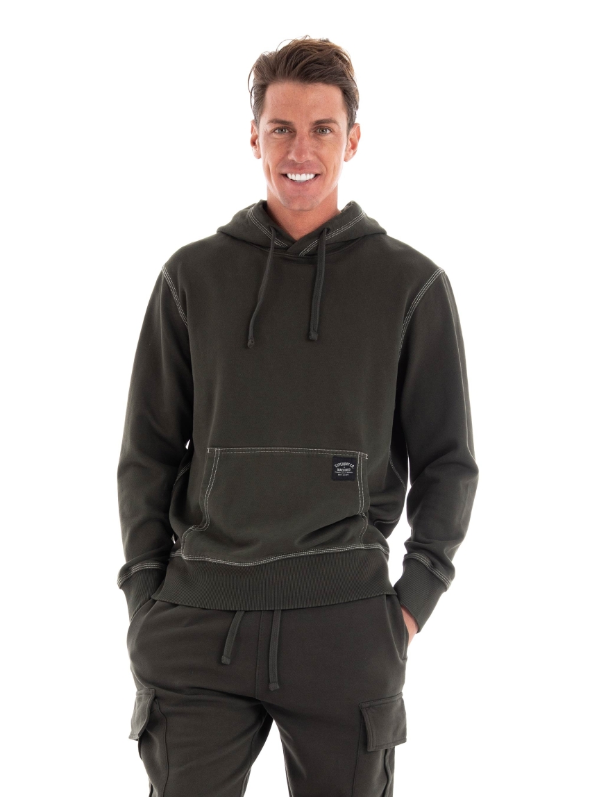 Superdry Contrast Stitch Relaxed Hoodie - Dark Olive Green