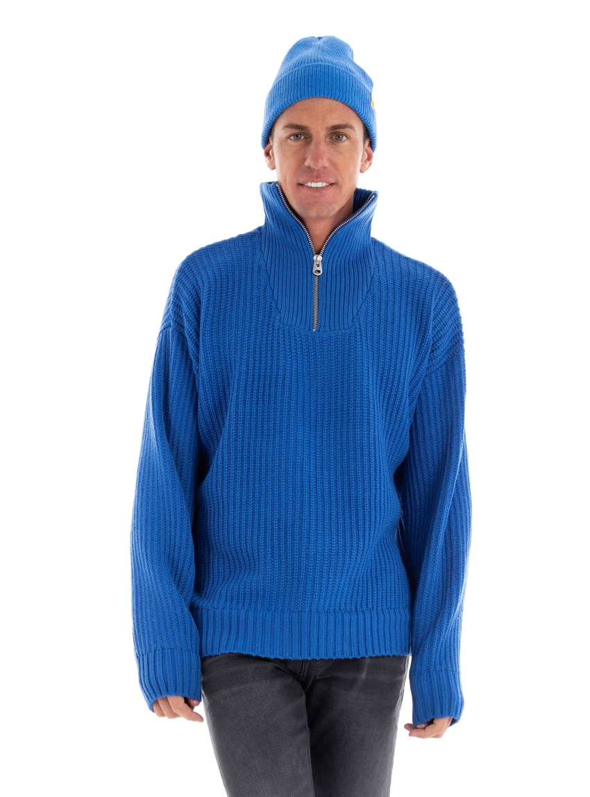 Jack & Jones Wale Half Zip Knit - Cobalt Blue